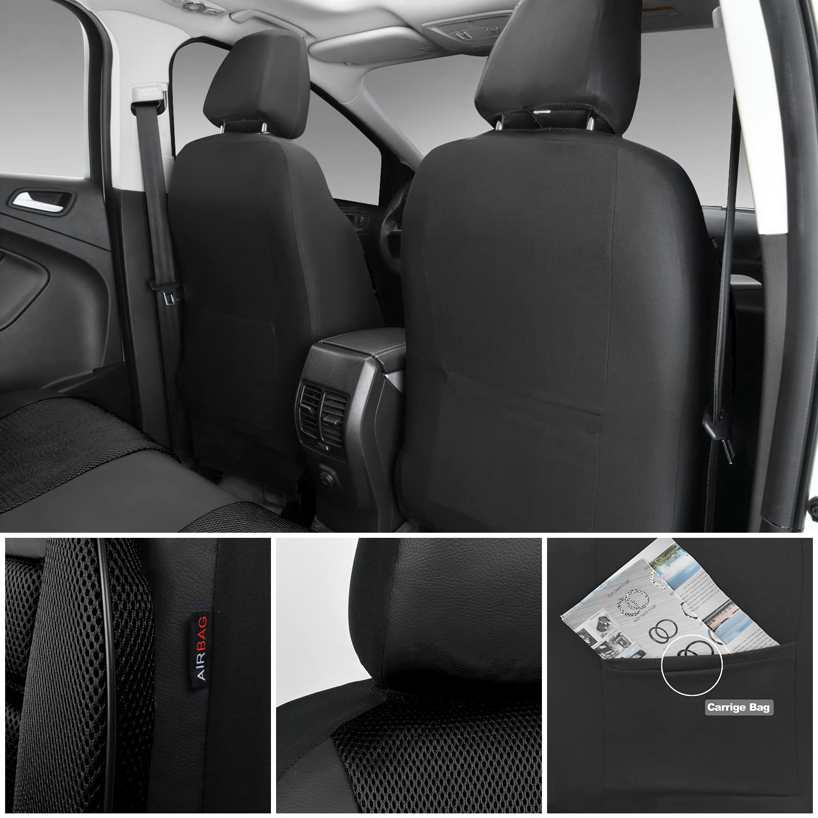 Car Pass Breatherable Air Mesh Car Seat Covers Full Set, 3D Foam Back Support Automotive Seat Covers, All Season Car Seat Cover