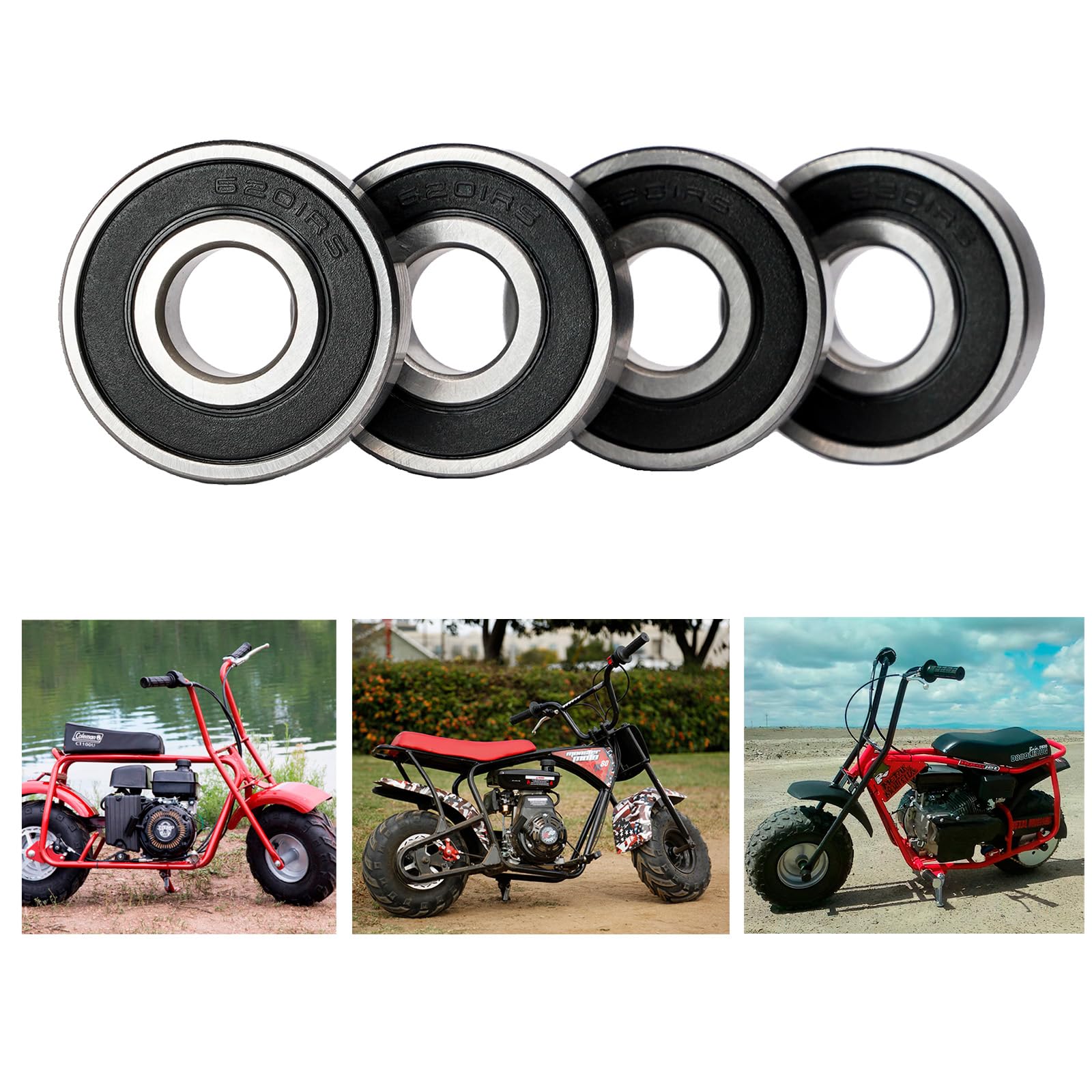JMCHstore 4 Racing Wheel Bearing w/Grease for Baja 97cc Doodle Bug Mini Bike,Coleman CT100U RB100, Motovox MBX10 Front & Rear Wh