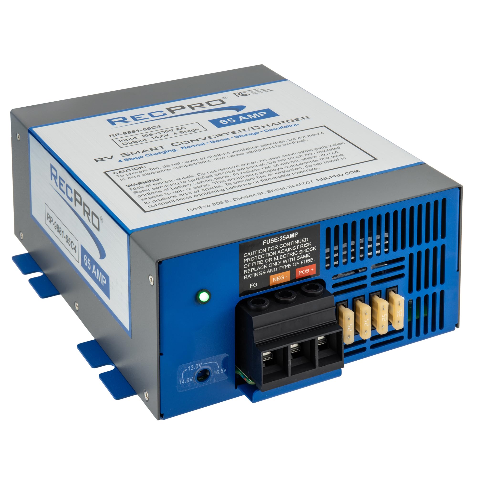 Recpro Rv Converter 65 Amp | Rv Power Converter & Battery Charger | 4 Stage Smart Charging | 120Vac To 12Vdc | 13V To 16.5V Oper