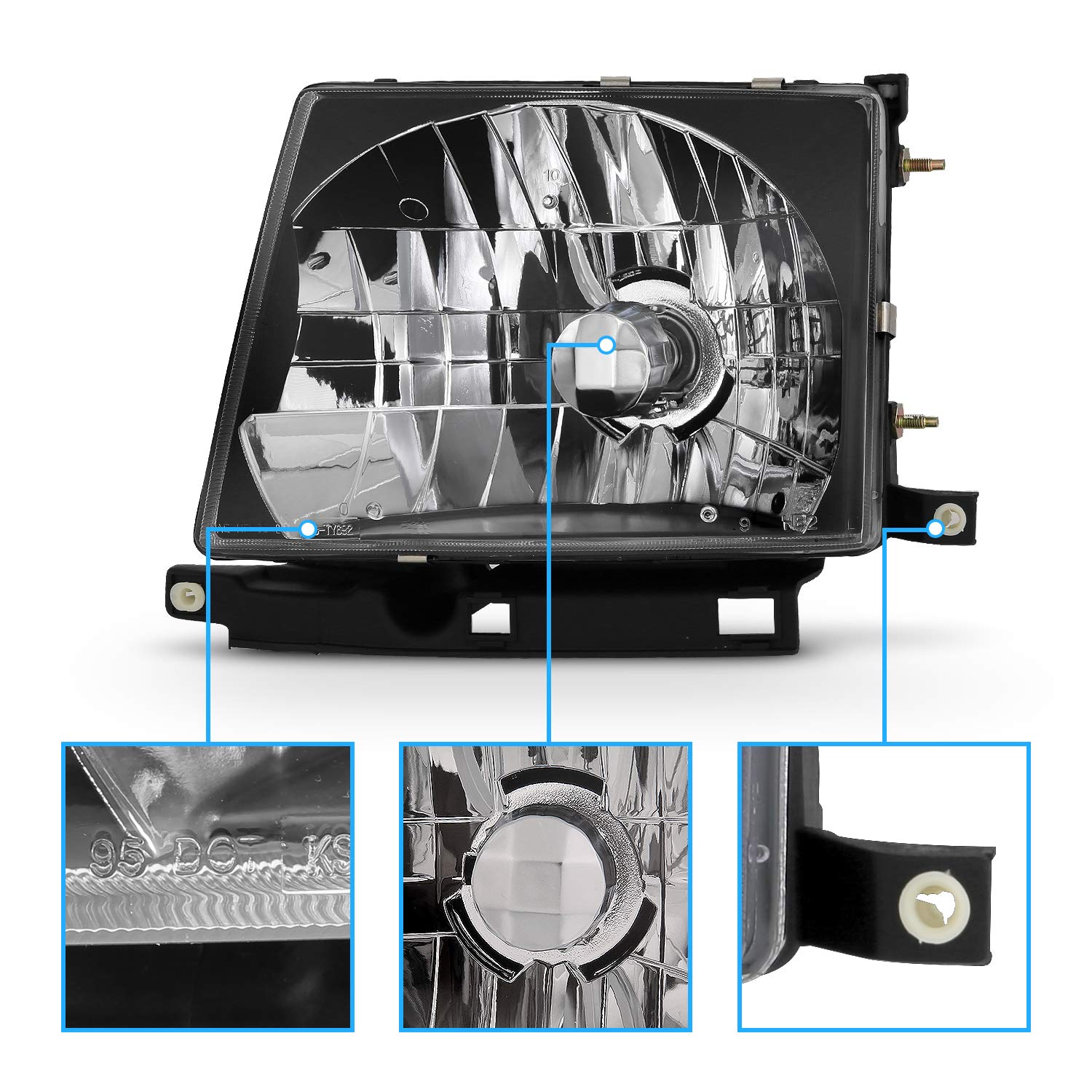 AmeriLite Black Replacement Headlights for 1998-2000 Toyota Tacoma - Driver & Passenger Side, Crystal Black Finish