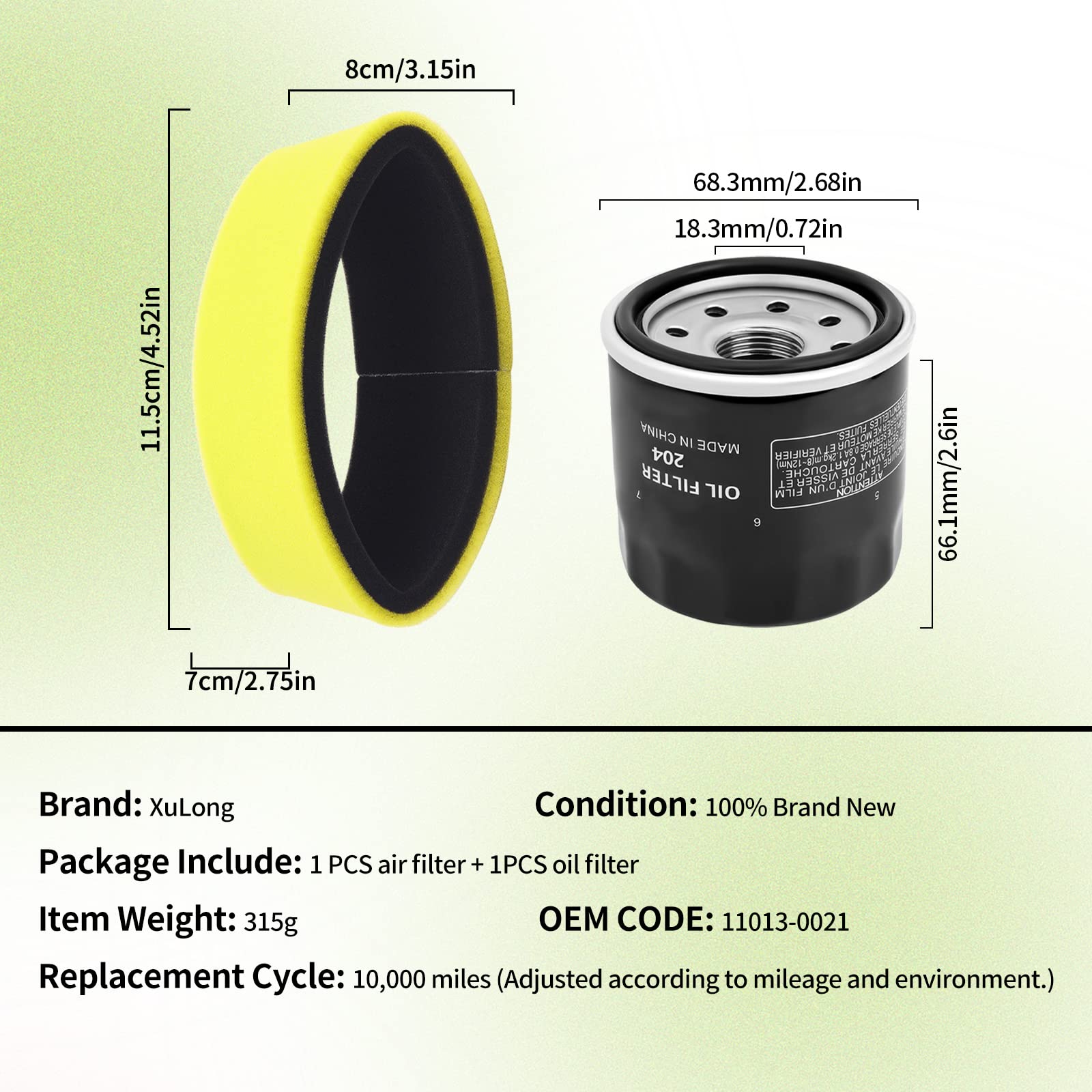 11013-0021 Air Filter & Oil Filter Compatible With Kawasaki Kvf650 Kvf750 Kvf 650 750 Brute Force 650 750 4X4I Hardwood Green Hd
