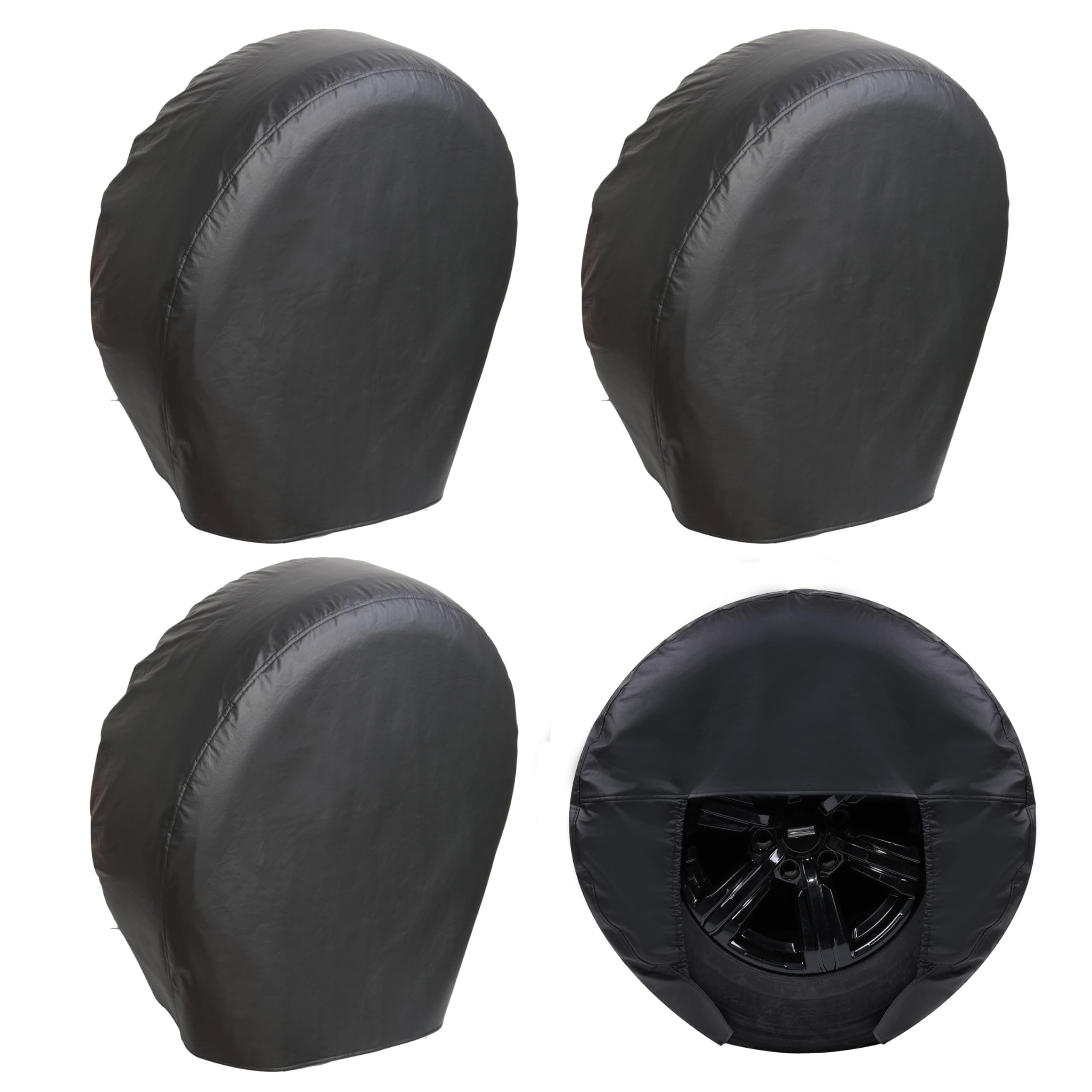 MOONET Tough Tire Covers for RV Wheel (4 Pack Black), Heavy Duty Thicken Sun Protector for Truck Motorhome Boat Trailer Camper Van SUV, for Tire Diameter 19-21 -Like New