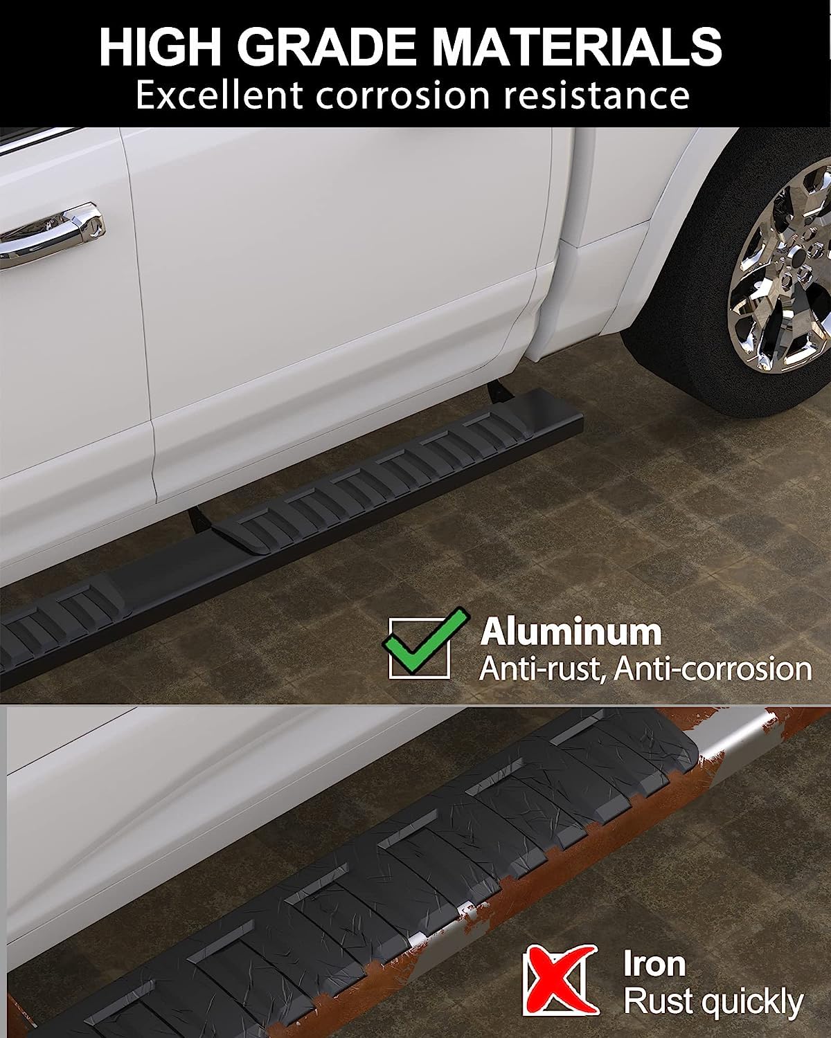 KYBOLT Aluminum Running Boards for 2007-2018 Chevy Silverado/GMC Sierra Crew Cab, Model XK-KB-PAU, Side Step Nerf Bars