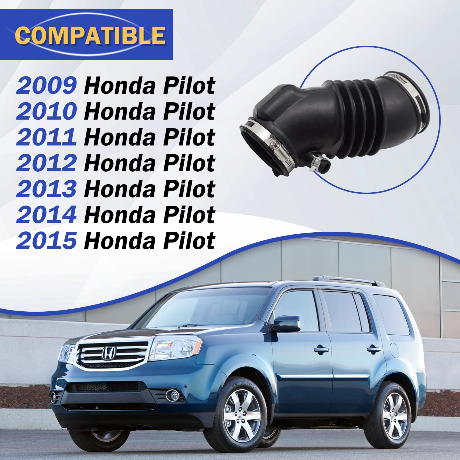 X4XZ Air Cleaner Intake Hose Tube - Rubber, Model 17228-RN0-A00 for 2009-2015 Honda Pilot