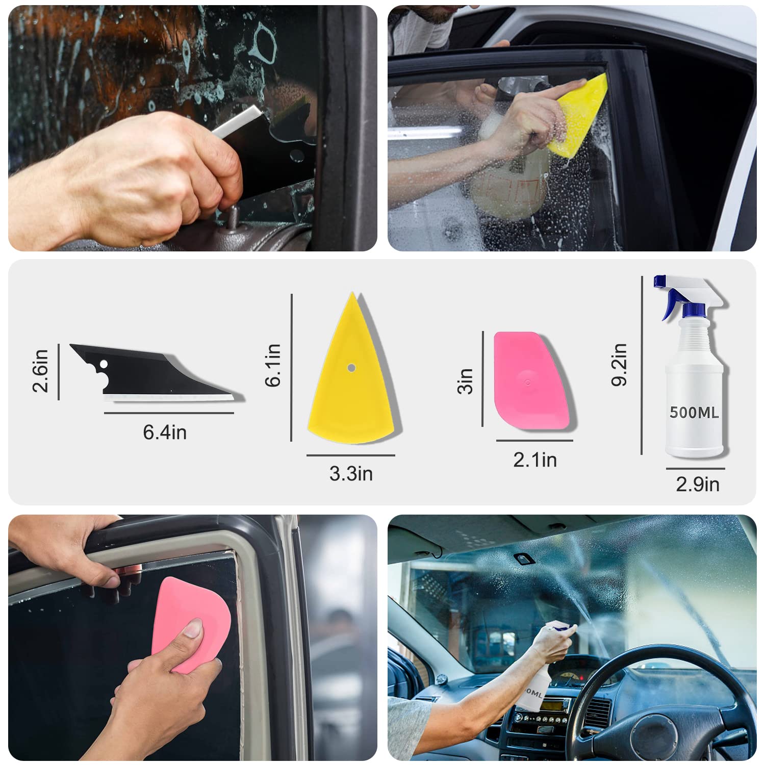 Yxgood 9 Pcs Vehicle Car Window Tint Application Tools Kit Glass Protective Film Installing Tool Car Window Film Squeegee Auto V