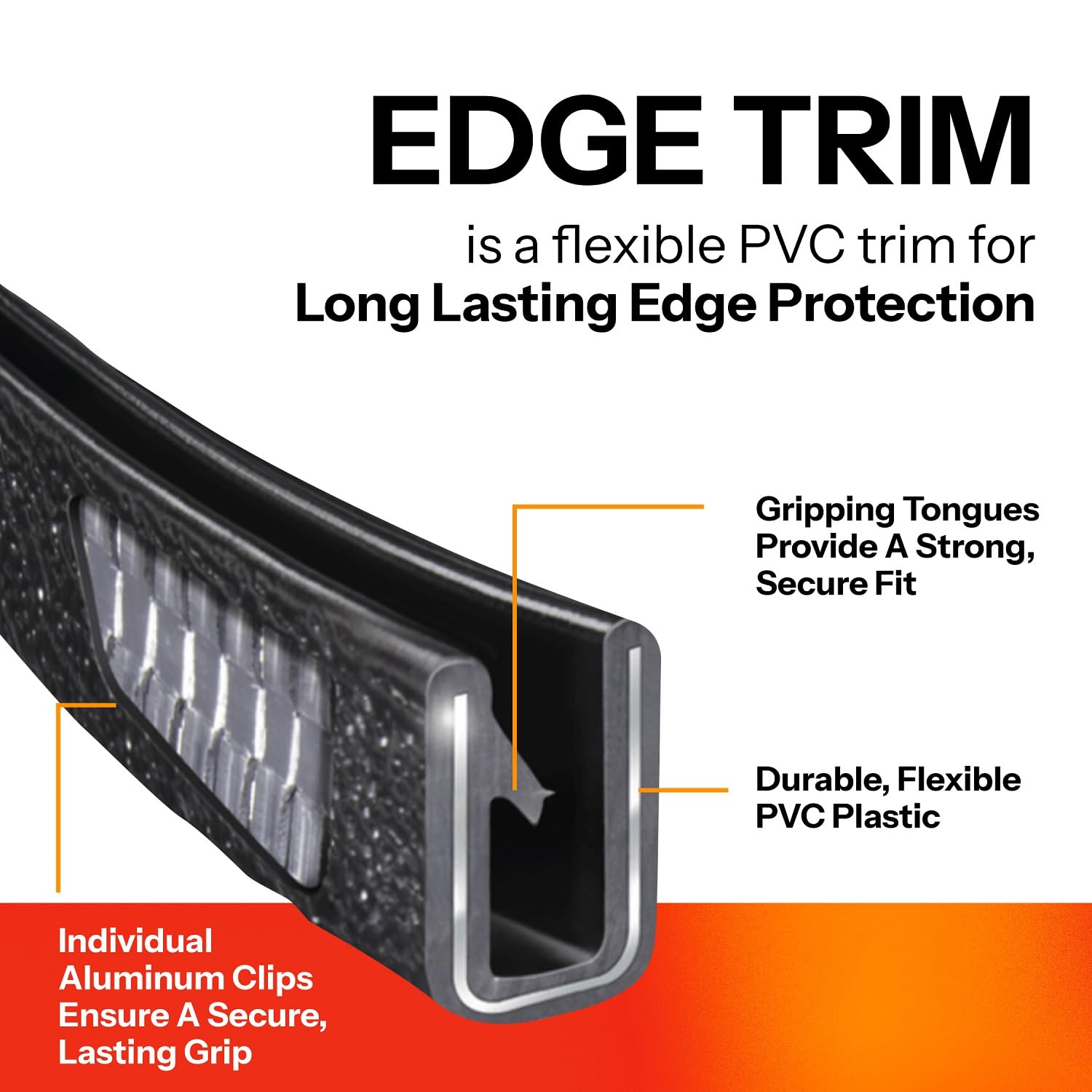 Trim-Lok Edge Trim - Fits 1/8Inch Edge, 7/16Inch Leg Length, 25' Length, Black, Pebble Texture - Flexible Pvc Edge Protector For