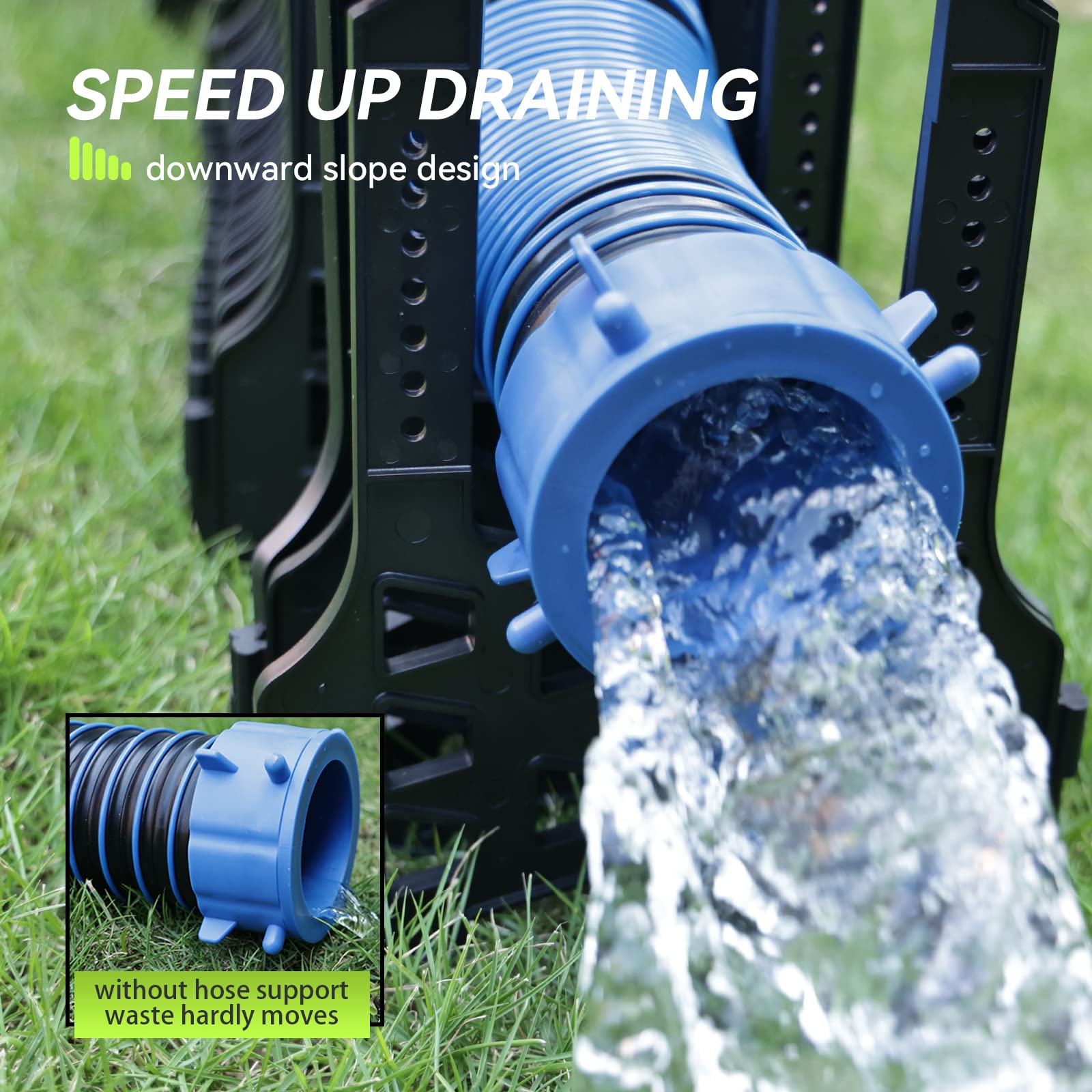 Rvmate Rv Sewer Hose Support 10 Feet, Plastic Septic Hose Support Black, Easy To Set Up, Help Dumping Quickly And Securely, Come