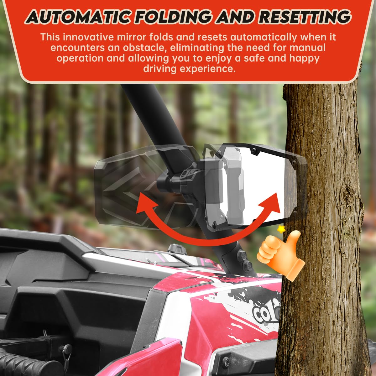 SHEJISI UTV Side Mirrors,UTV Mirror Automatic Folding and Resetting in The Event of Collision,Fits 1.5''-2''Roll Bars Compatible