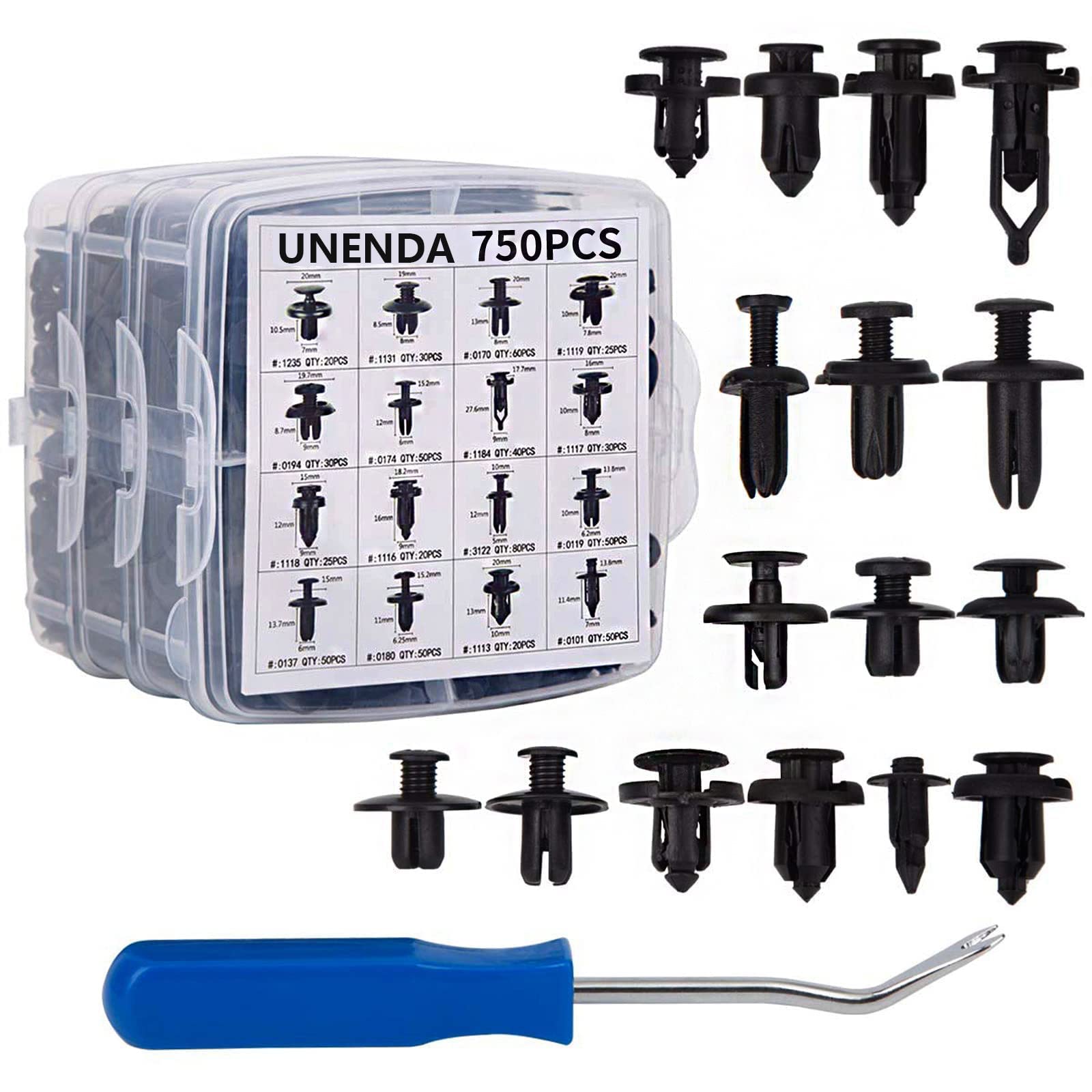 Car Push Retainer Clips 750pcs with 16Most Popular Push Pins for Automotive Parts Sizes Auto Push Pin Screw Clips with Blue Fast