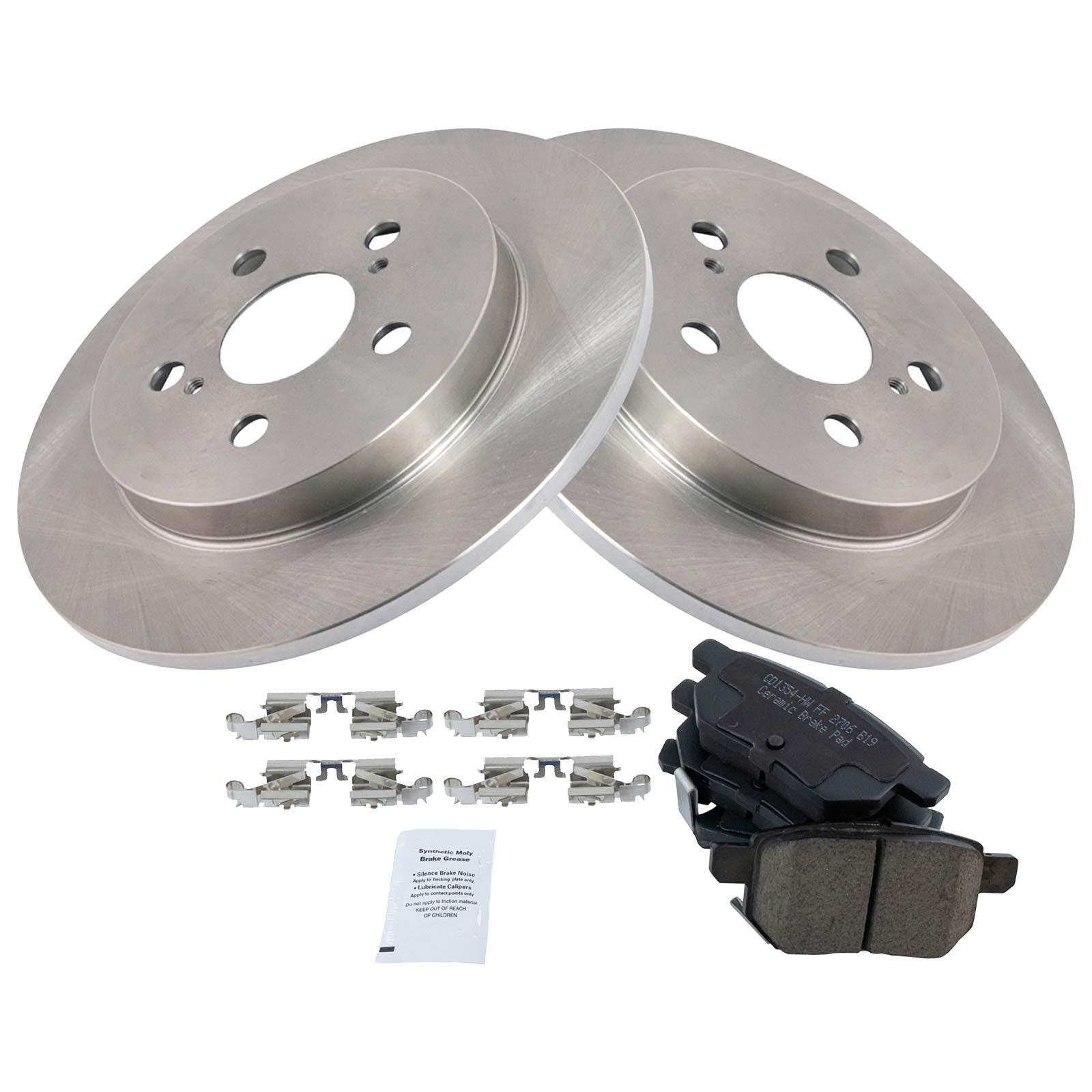 TRQ Rear Ceramic Brake Pads Set & 2 Discs Rotors Kit for Vibe Matrix 1.8 Corolla XRS