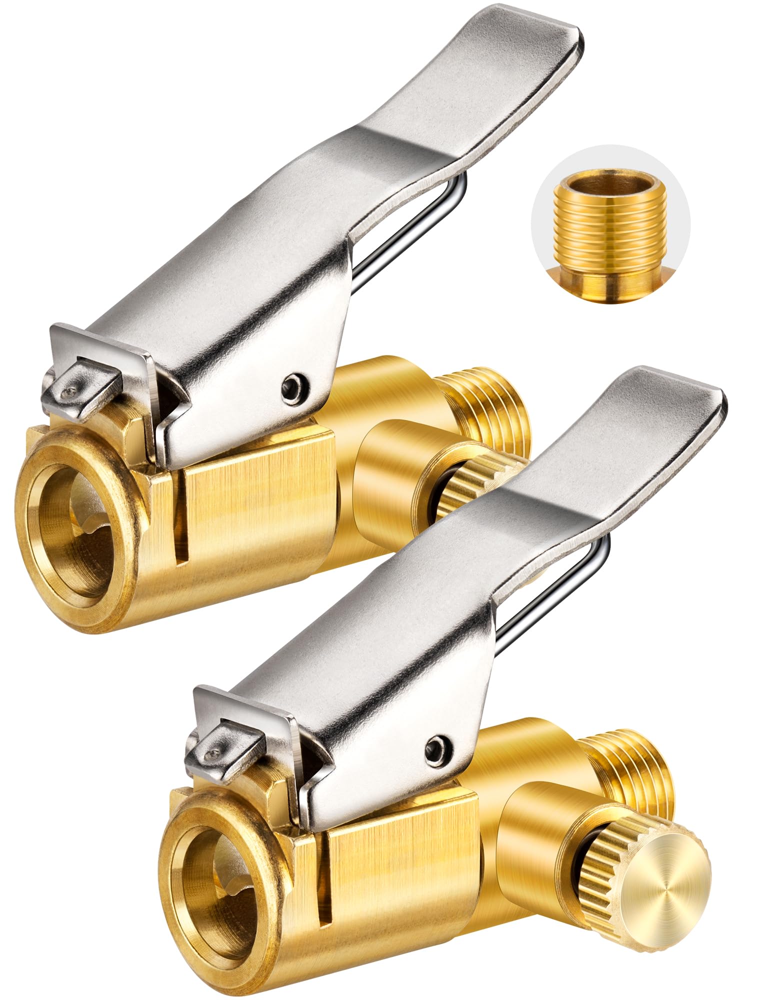 2-Pack Locking Tire Air Chuck, Brass Tire Inflator Hose Adapter W/Clip Adapter & Release Button For Lock On, No Leakage Air Comp