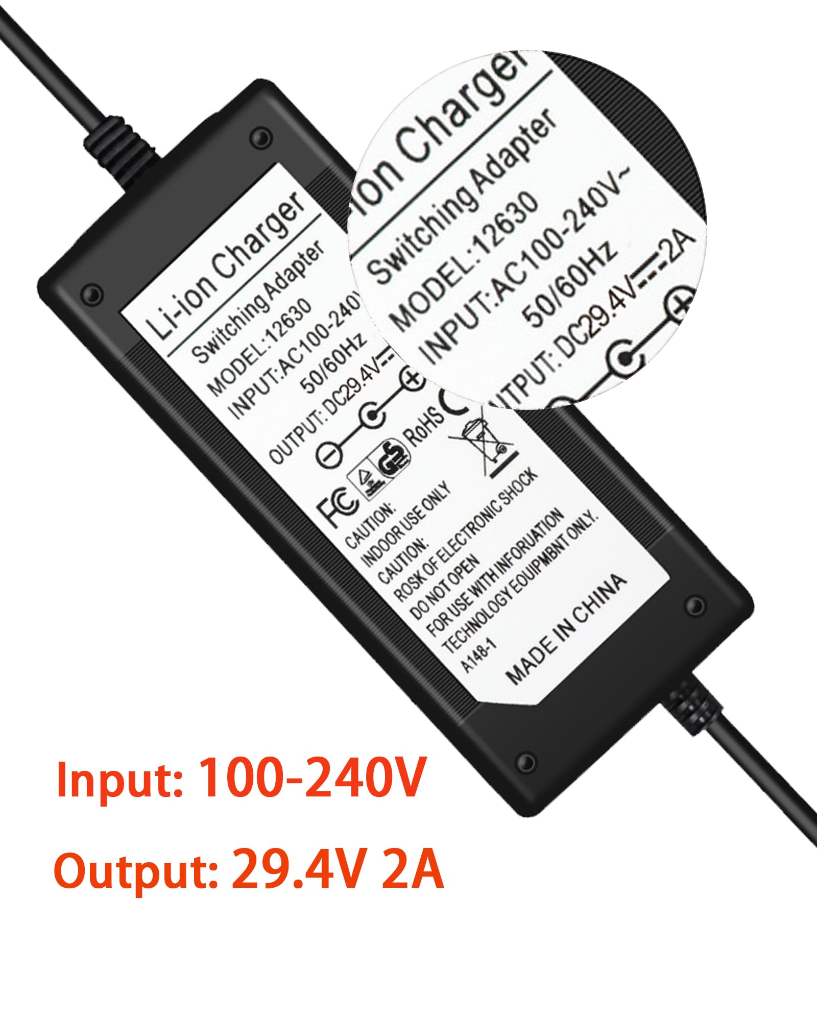 Suptopone 29.4V 2A Fast Battery Charger - Universal Replacement for 25.2V Li-Batteries, 3 Plugs, Black