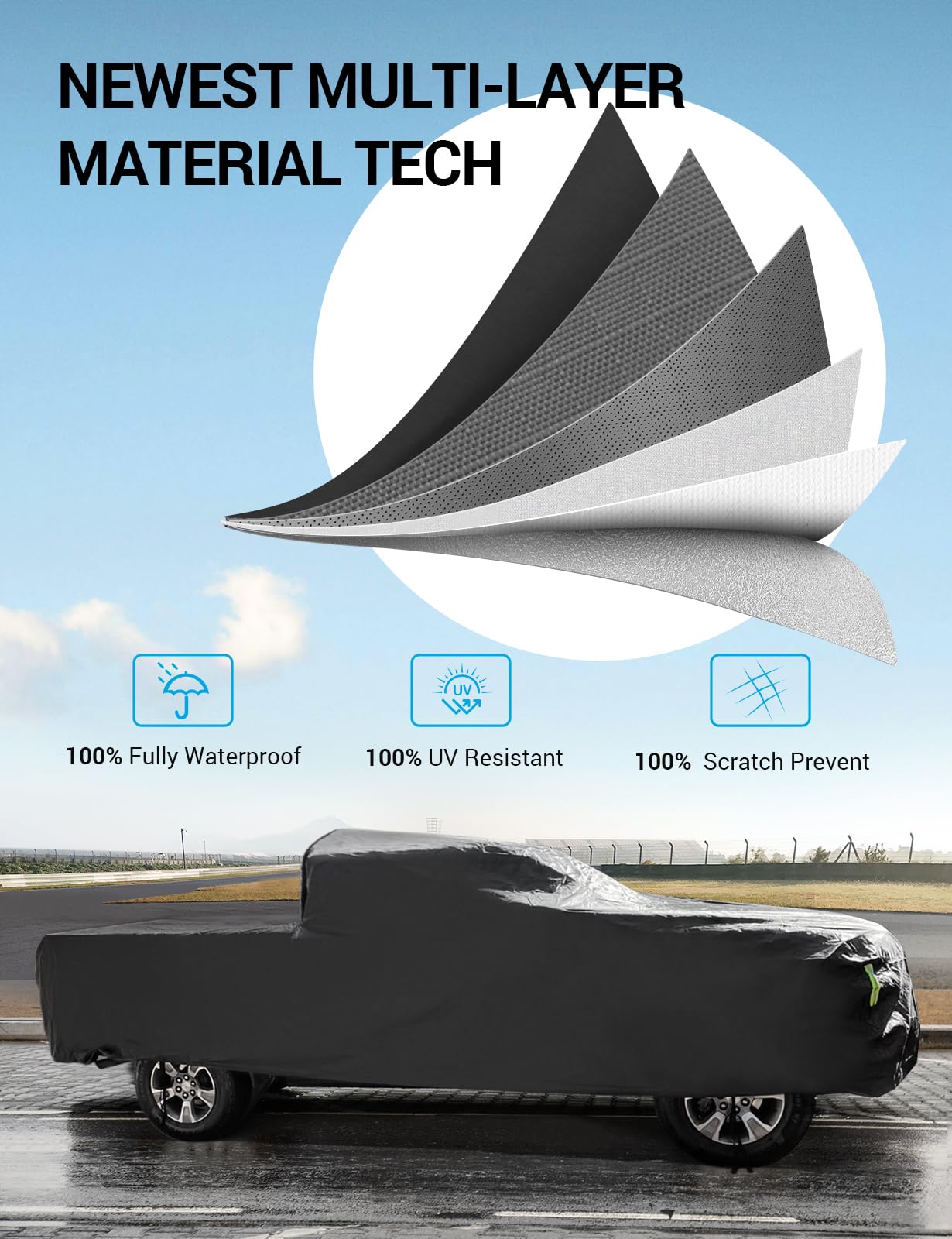 Proadsy 2025 Upgrade Car Cover Custom Fit For Ram 1500 2019-2024 2025, Waterproof All Weather For Automobiles, Windproof Snowpro