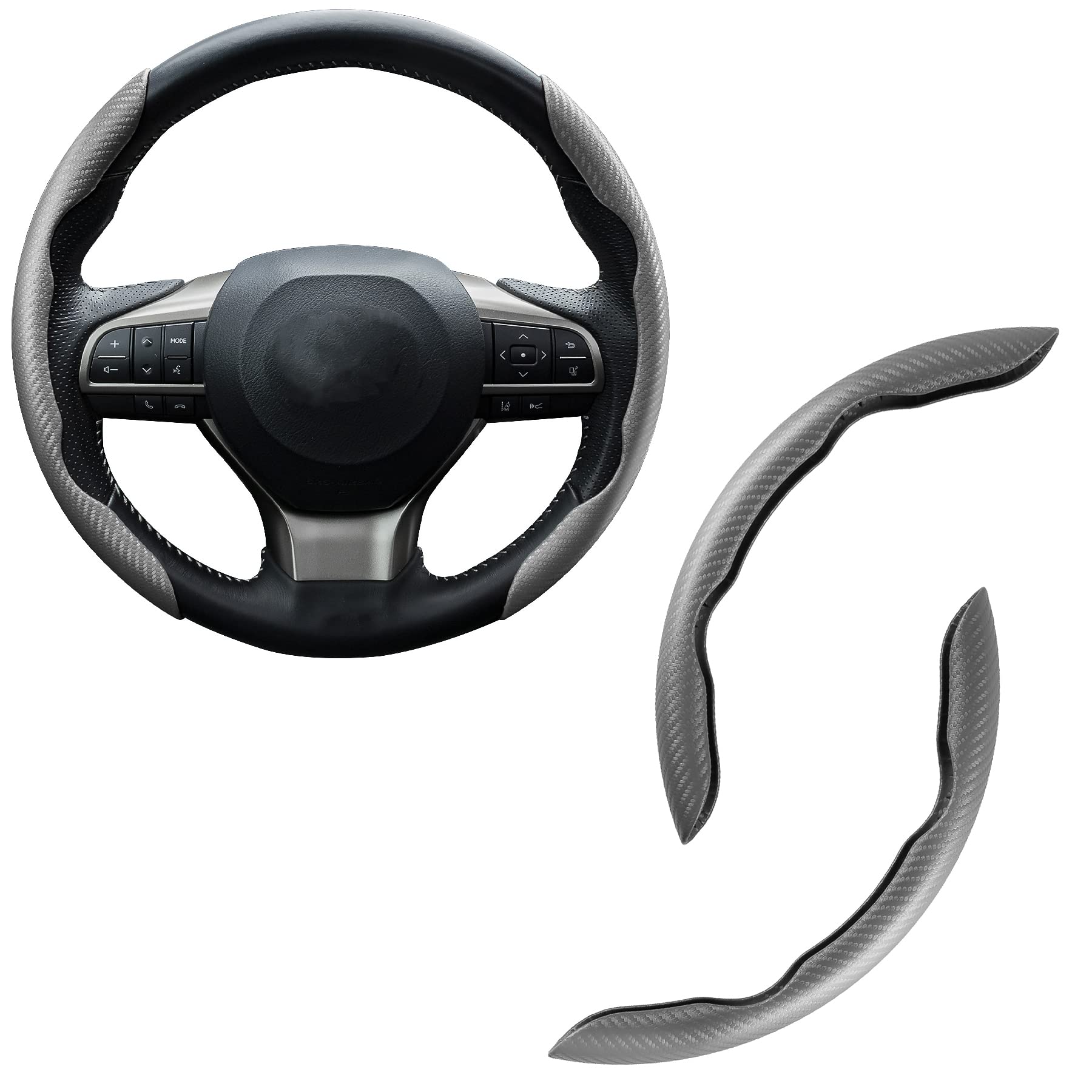 Amiss Car Carbon Fiber Anti-Skid Steering Wheel Cover, Segmented Protector, Butterfly Universal 99% Cover Interior Accessories (Grey)