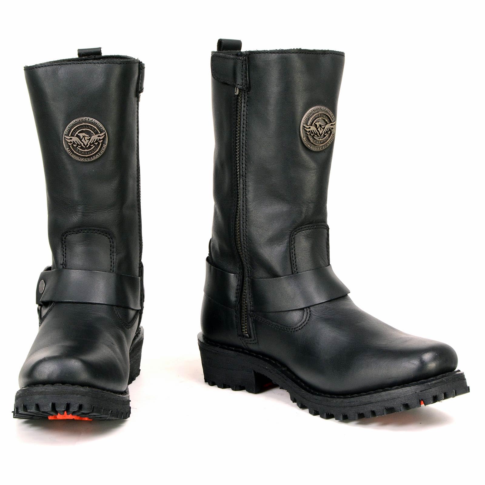 Milwaukee Leather MBL9360 Women's Black Leather 11-Inch Classic Harness Square Toe Motorcycle Boots - 7.5