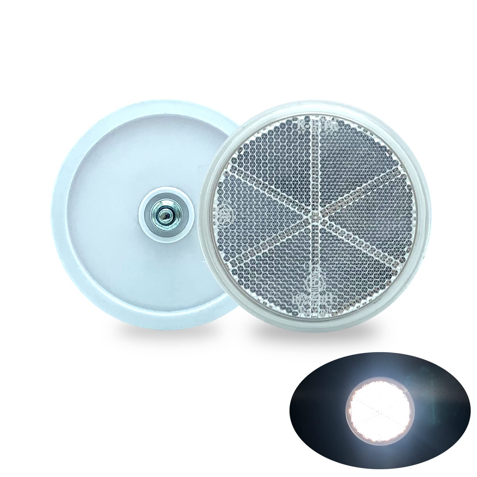 Welnent Emark/Ccc 2Pcs Round Reflector Screw On Trailer Driveway Mailbox (White, F3.14)'