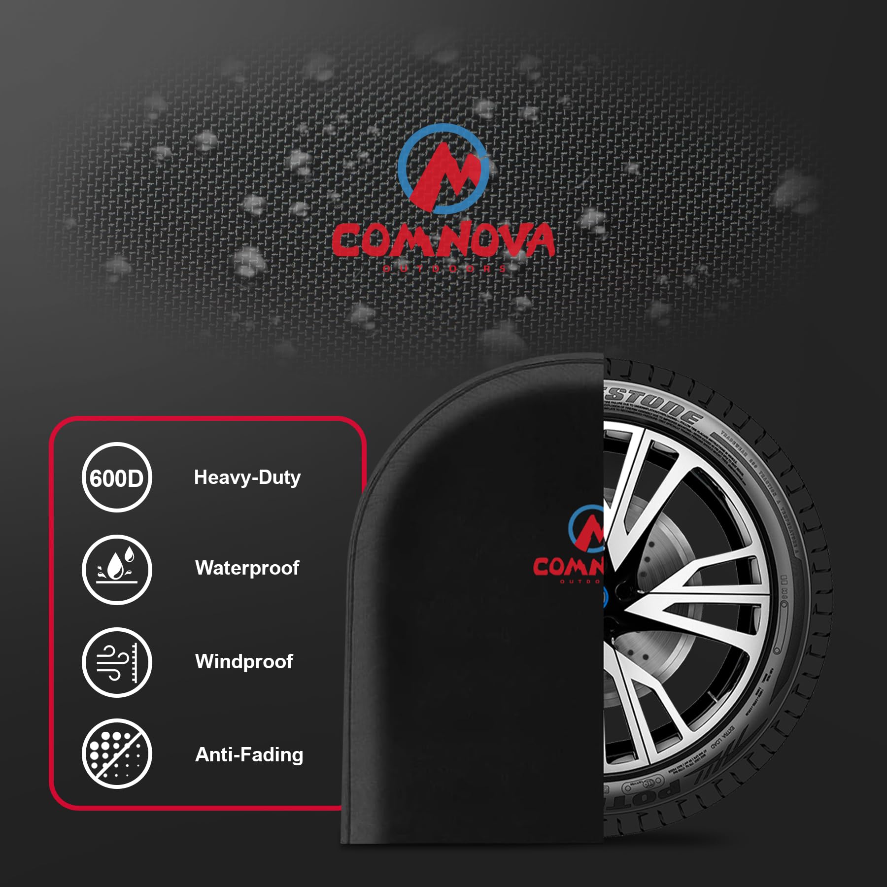 M COMNOVA OUTDOORS RV Tire Covers 4 Pack - Heavy Duty Waterproof 600D Oxford for 33"-35" Tires - Black