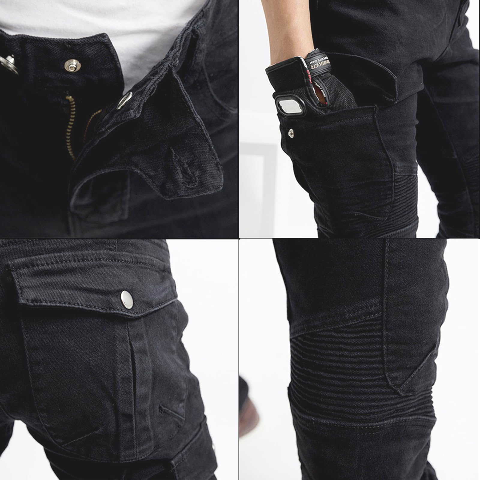 LOMENG Motorcycle Riding Pants Motorcycle Jeans Slim Fit with CE Knee Hip Removable Protectors Armor for Women Black M 30