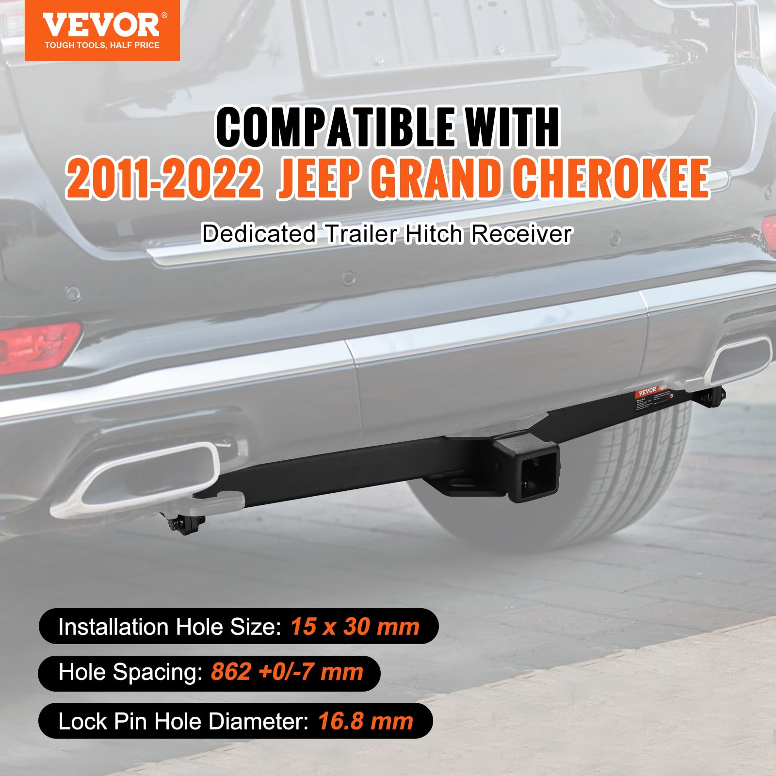 Vevor Class 3 Trailer Hitch, 2-Inch Receiver, Q455B Steel Tube Frame, Compatible With 2011-2022 Jeep Grand Cherokee, Multi-Fit Hitch To Receive Ball Mount, Cargo Carrier, Bike Rack, Tow Hook, Black