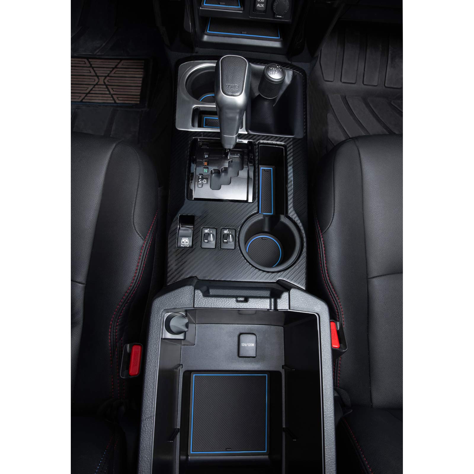 JDMCAR Cup Holder Inserts Kit for 2023 Toyota 4Runner, 2 Row, Rubber, Blue Trim, 27PC Set