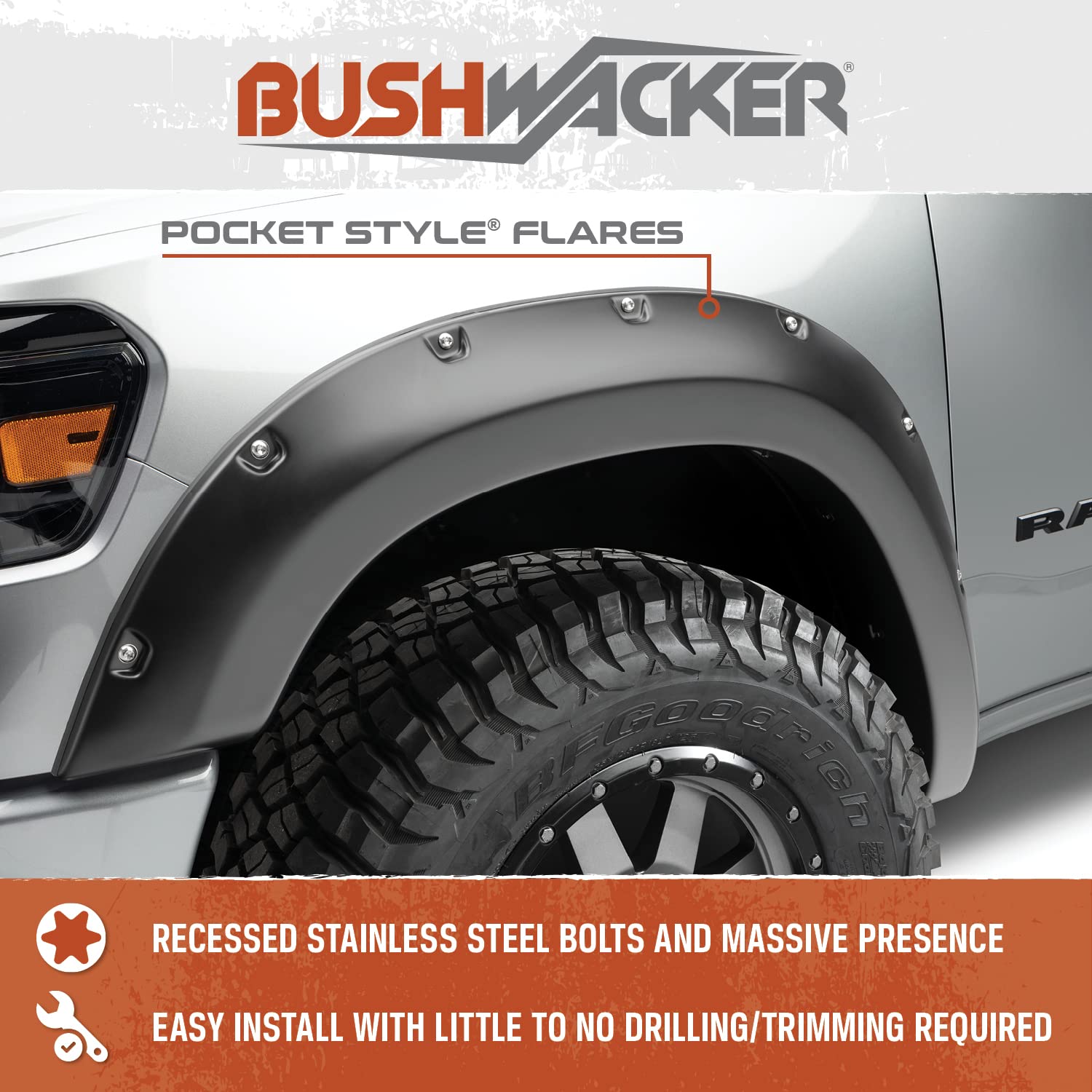 Bushwacker 20942-02 Pocket Style Fender Flares 4Pc. Set Fits 2017-2022 Ford F-250 & F-350 Super Duty (6.8' Truck Bed)