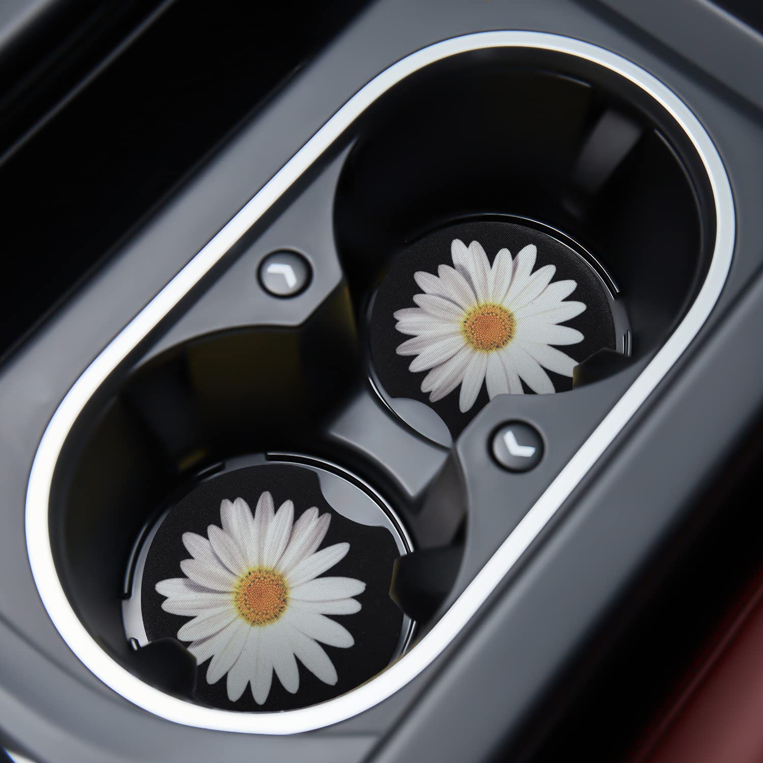 Jupswan Car Cupholder Coaster Absorbent 2 Pack Cute Funny Fun Trendy White Daisy Design Rubber New Automotive Cup Holder Decal D