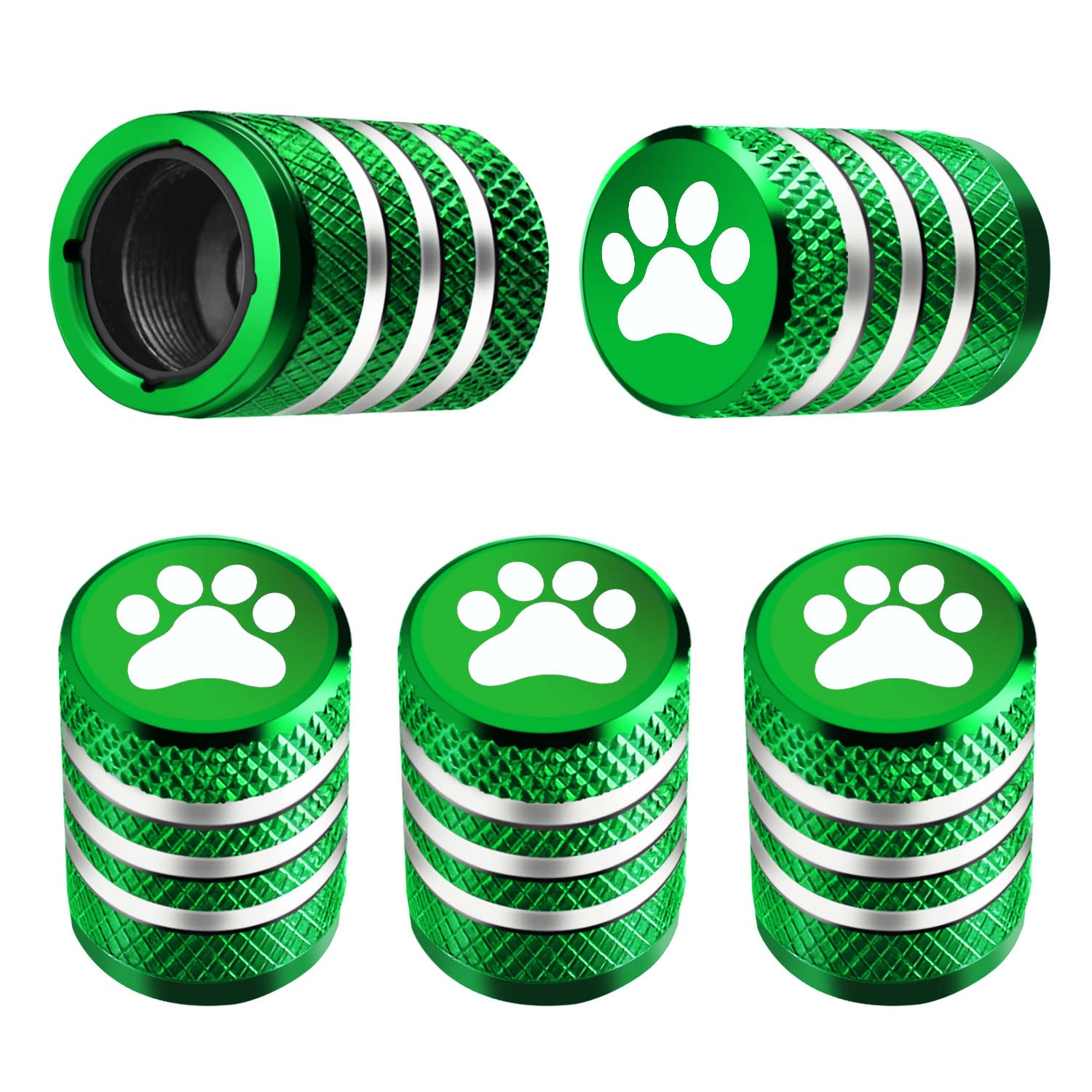 Tire Valve Stem Caps -(5 Pack) Tire Air Caps Metal With Plastic Liner Corrosion Resistant Leak-Proof Cat/Dog Paw For Car Truck M