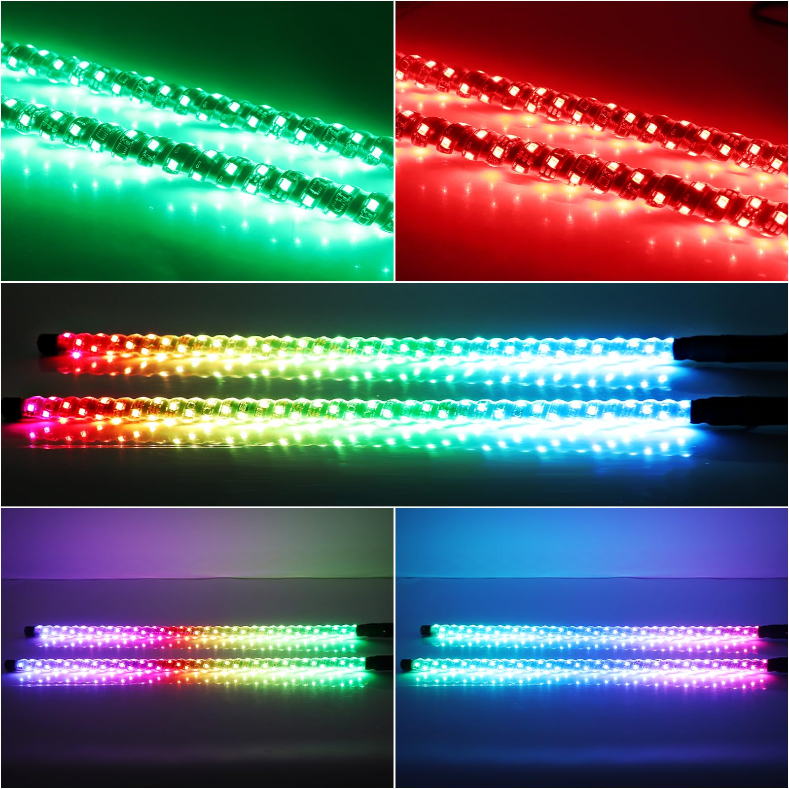 Beatto 2Pcs 3Ft(0.9M) Rf Remote Control Rgb Led Whips Light With Dacning/Chasing, Antenna Light For Off- Road Vehicle Atv Utv Rz