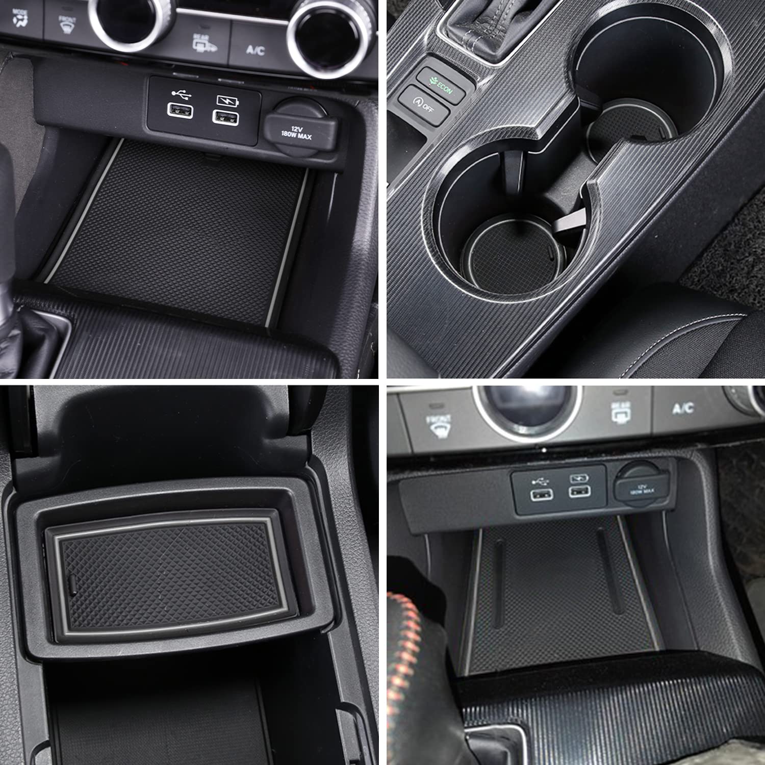 LOCOY Center Console Liner for Honda Civic 11th Gen Sedan, Gray Rubber, 16pcs Non-Slip Accessories, C013F