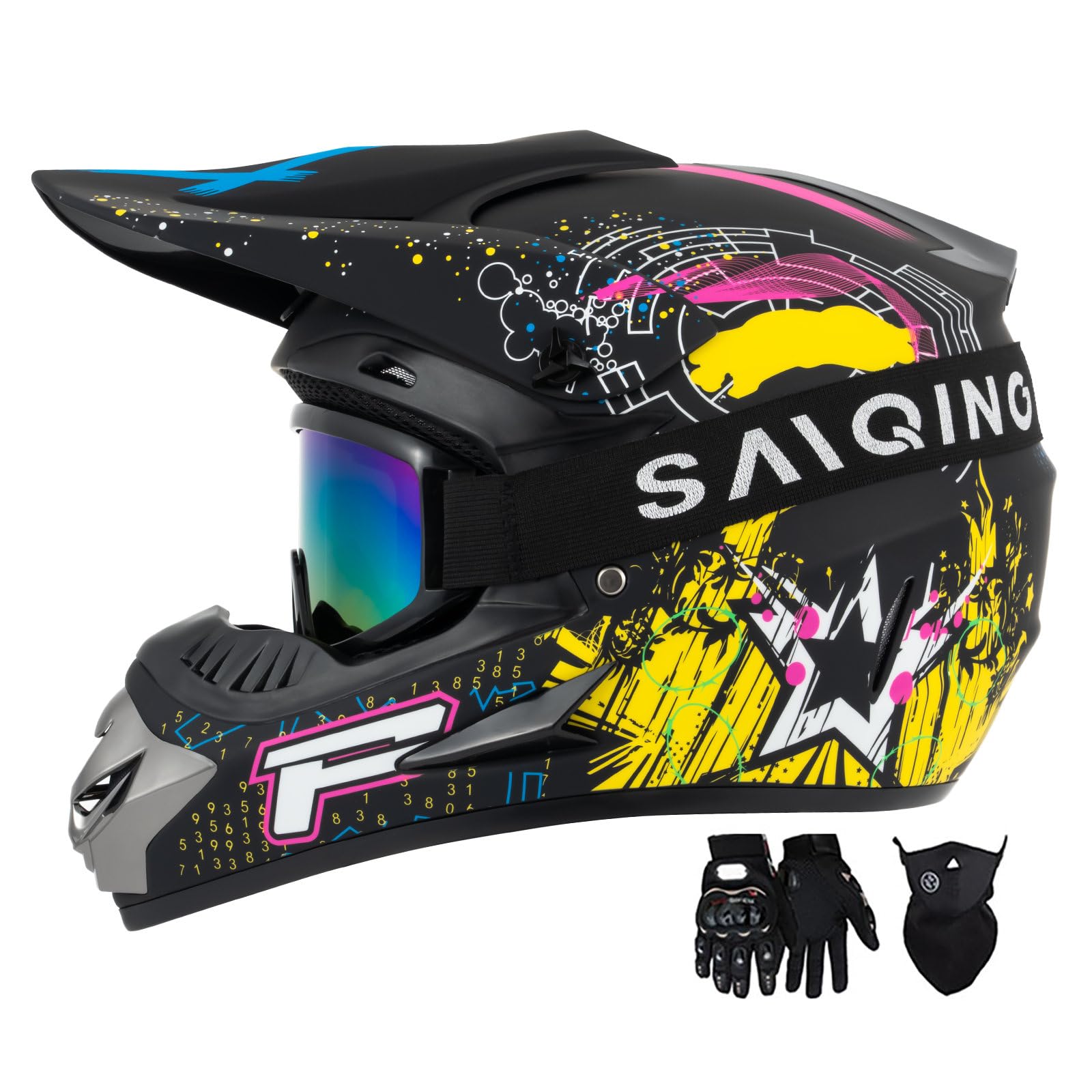 Motocross Helmet,Youth & Kids ATV Dirt Bike Motorcycle Helmet, BMX 4-Wheeler Off-Road Mountain Bike,DOT Certified,W/Gloves Goggl