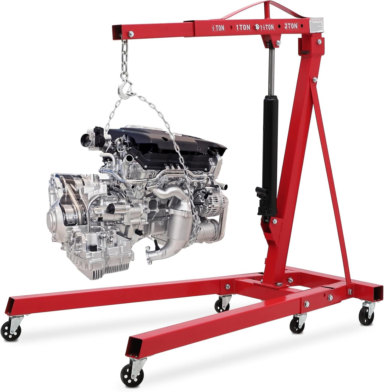 GarveeTech 2-Ton Folding Engine Hoist Cherry Picker 4400 Lb Capacity Hydraulic Shop Crane with Telescoping Boom 6 Caster Wheels 