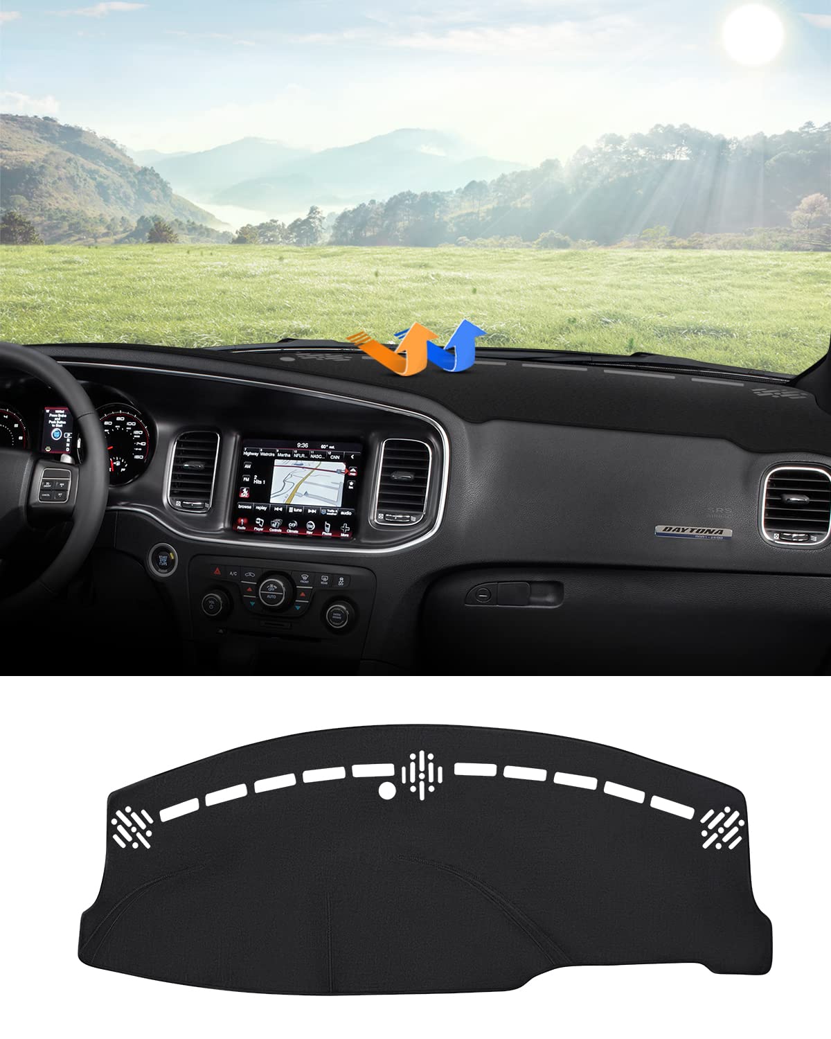 Autorder Dashboard Cover Mat For 2011-2023 Dodge Charger Accessories Dash Cover Flannel Dash Mat Sunshade Glare Uv Rays Protecto