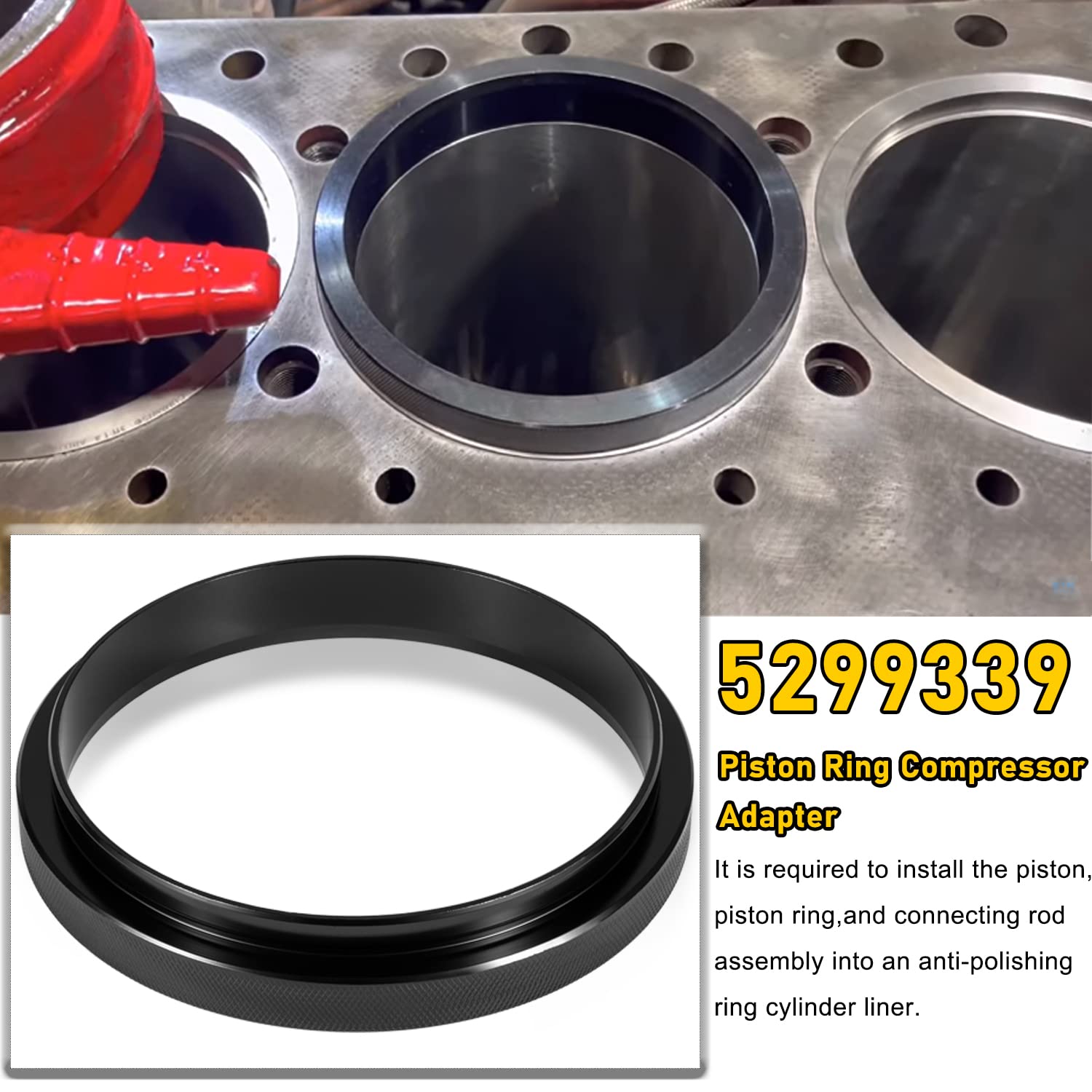 Camoo 3pcs Piston Ring Compressor Adapter Set for Cummins ISX & Caterpillar 3400/3406 - 5.4" Bore, Red, Model 7040-PJ