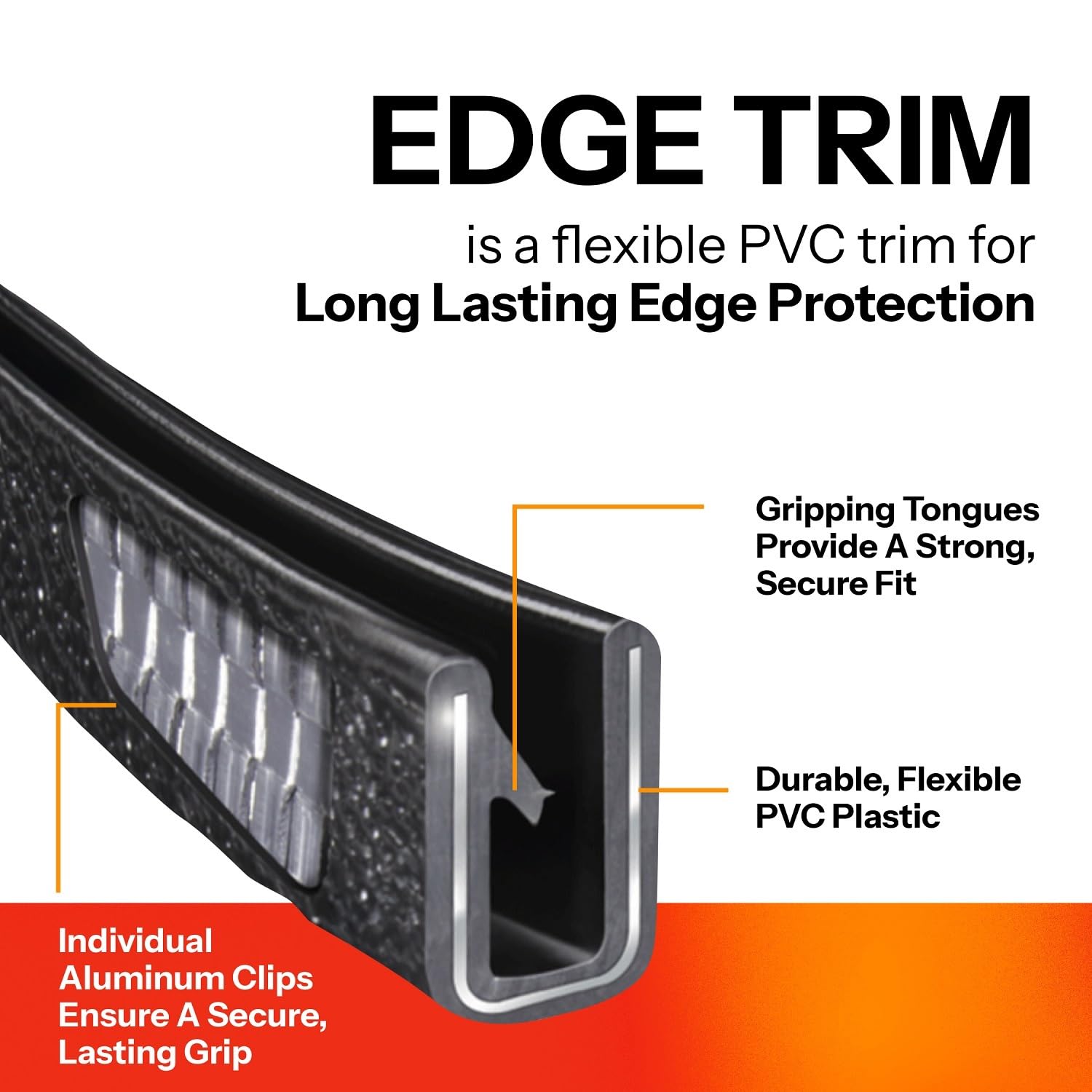 TRIM-LOK - 150B2X1/16-25 Trim-Lok Edge Trim - Fits 1/16    Edge, 9/16    Leg Length, 25 Length, Black, Pebble Texture - Flexible