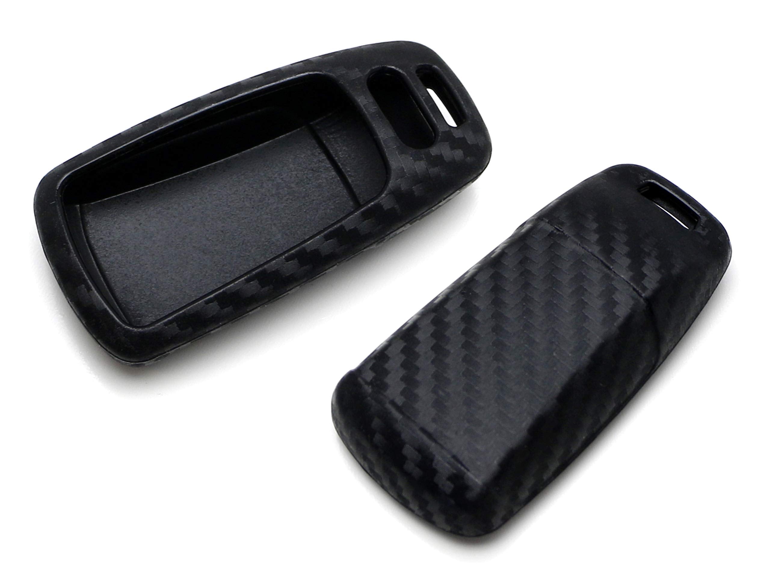iJDMTOY Carbon Fiber Finish Soft Silicone Key Fob Cover Compatible with Audi 2017-up A4 A5 Q7 TT Smart Key (Black Twill Weave Pa