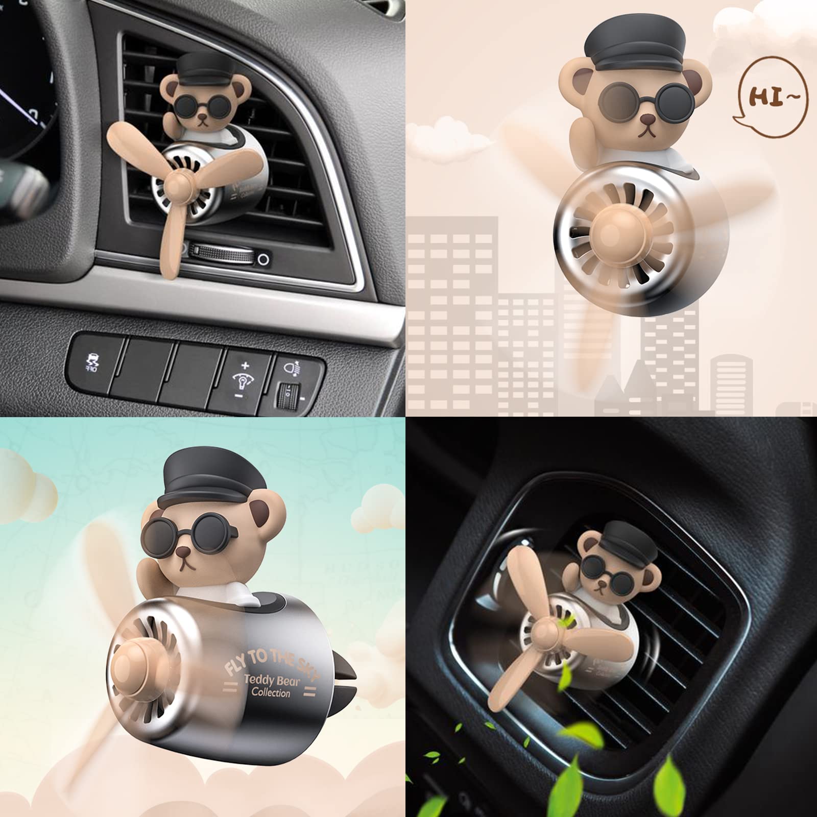 Cacacece Car Air Fresheners Cartoon Teddy Bear Pilot Automotive Air Outlet Creative Car Perfume Diffuser