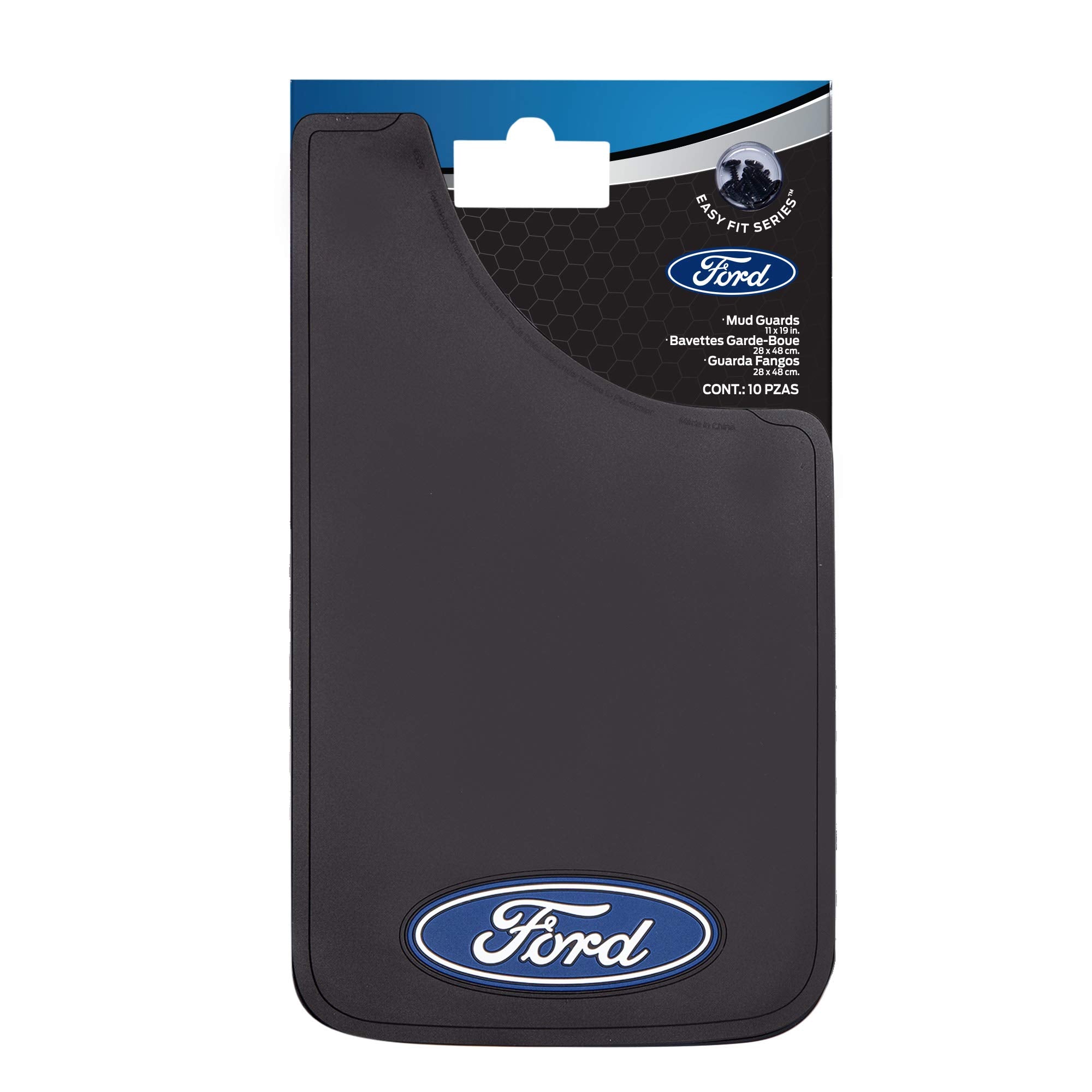 Plasticolor Ford Oval Logo Mud Guard Set of 2 - 11"x19", Black, Patented Fiberglass Reinforced PVC, Model 000539R01