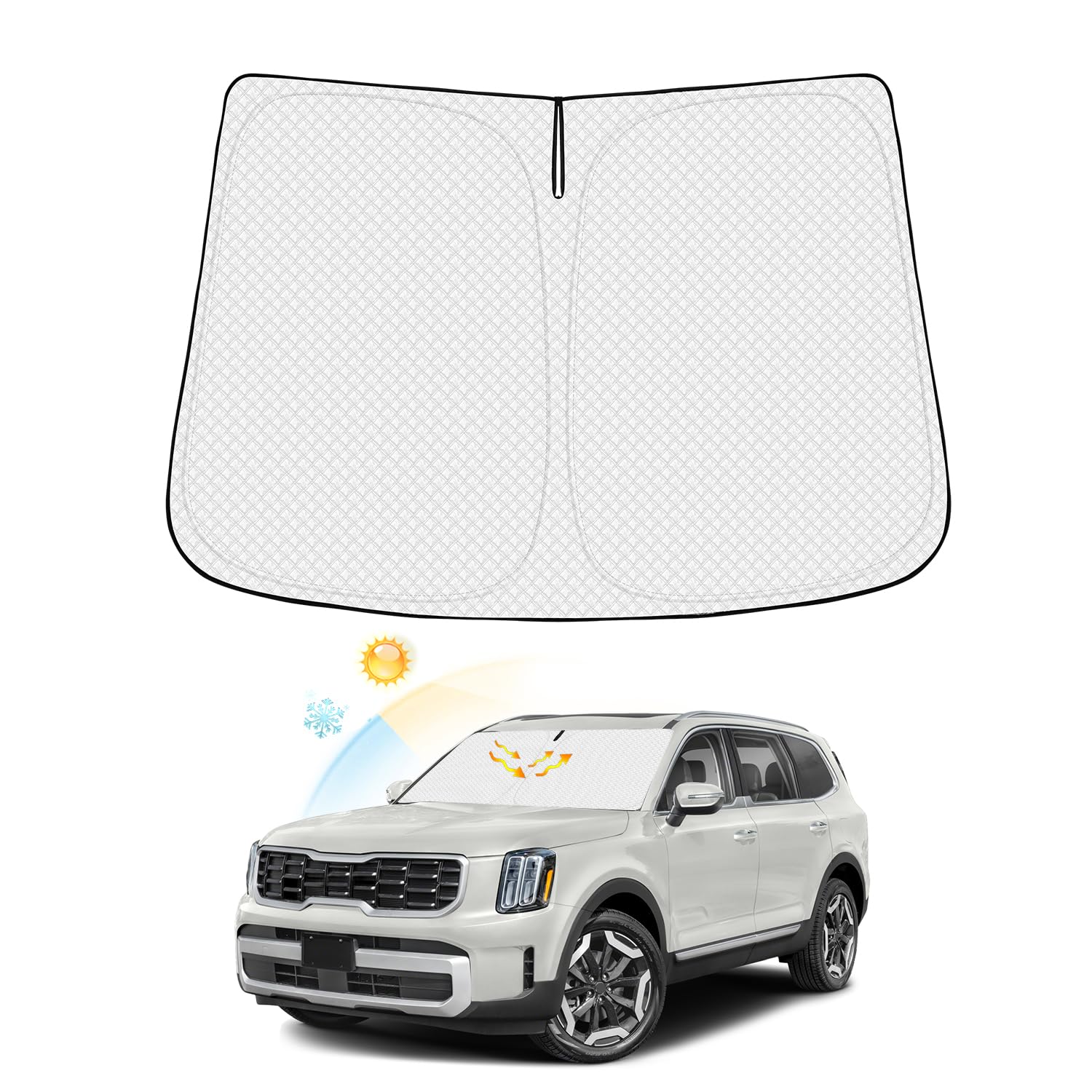 Canvcle Windshield Sun Shade For 2020-2024 2025 Kia Telluride Accessories Thicken 6-Layer Front Window Sunshade Cover Sun Visor