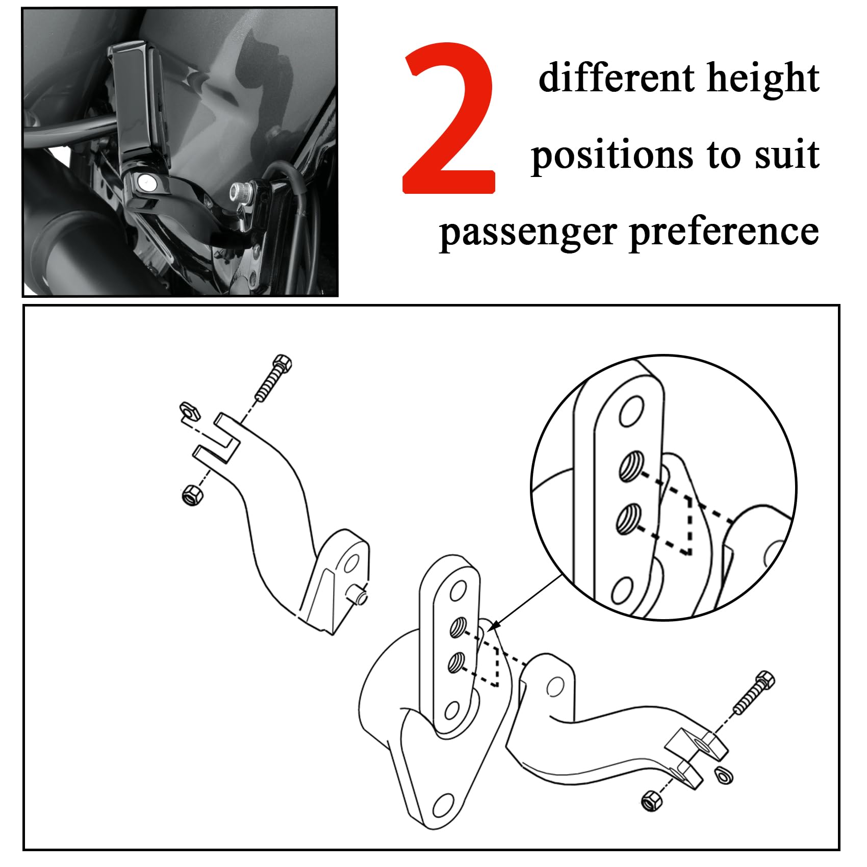 WOWTK 10mm Rear Passenger Footpeg Mounting Kit for Harley Touring Road King Road Glide Street Glide Electra Glide Models 1993-20