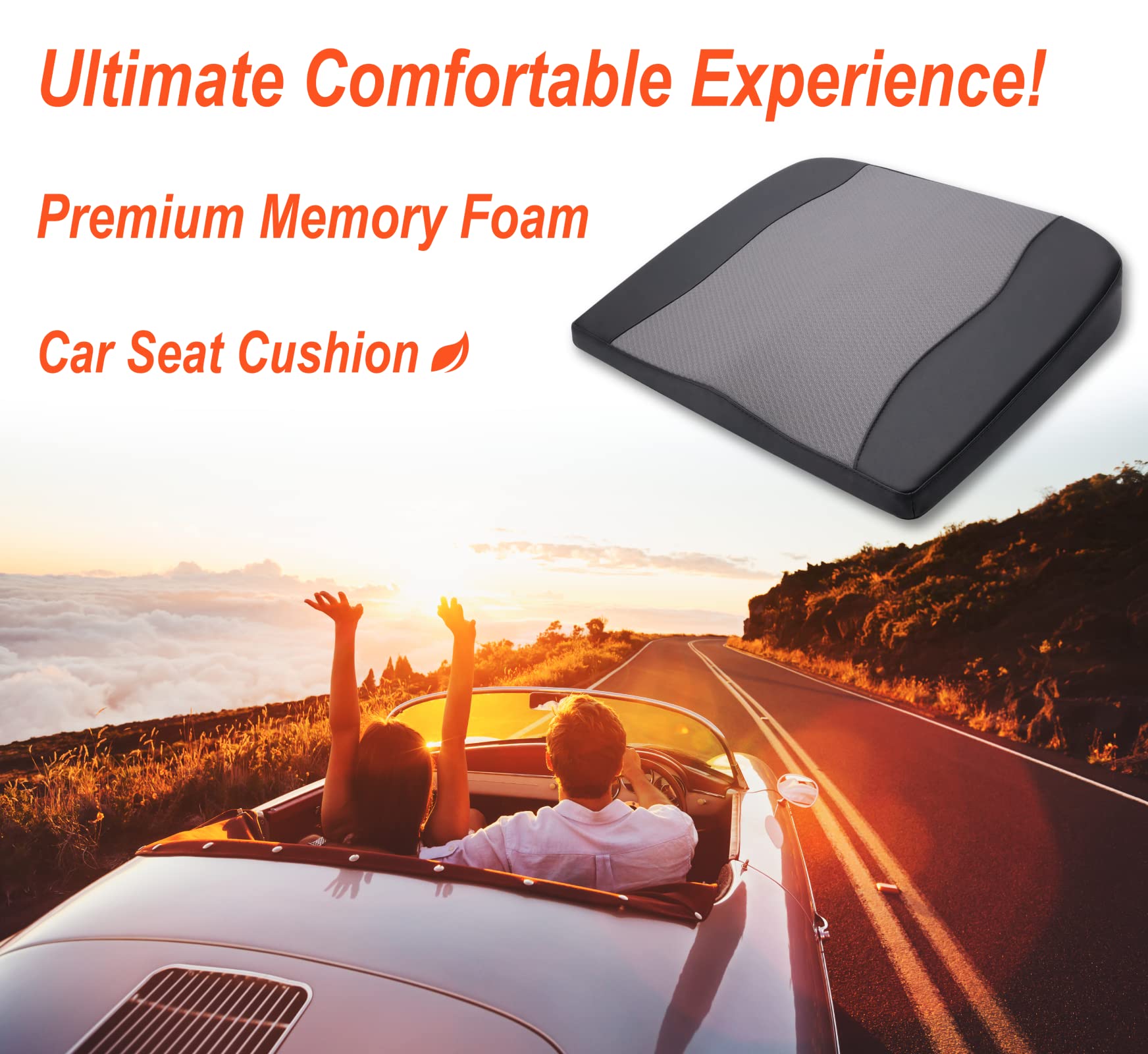 Lofty Aim Comfort Memory Foam Car Seat Cushion - 18" x 17" x 2.5", Black & Gray, Sciatica & Lower Back Pain Relief