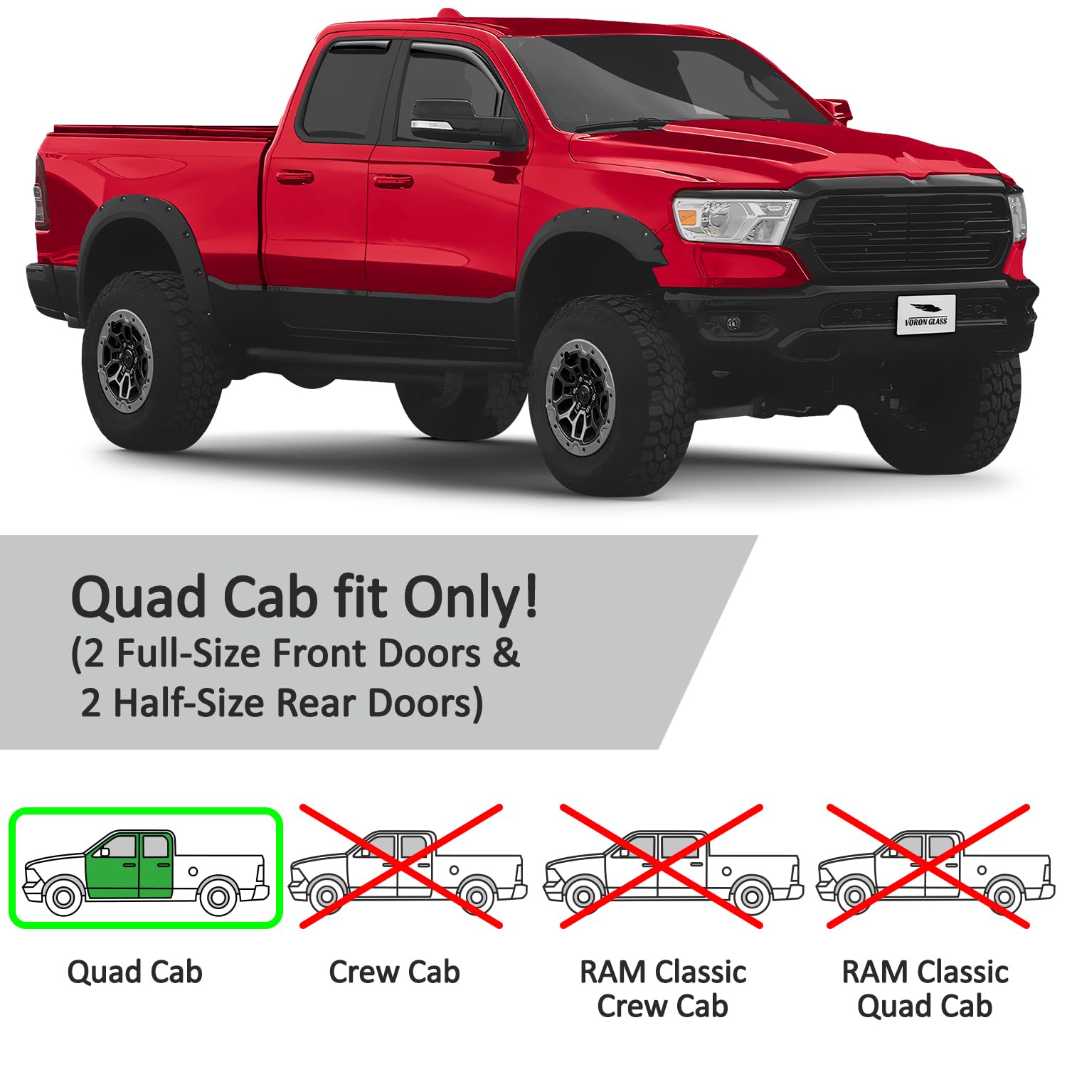 Voron Glass In-Channel Extra Durable Rain Guards For Trucks Dodge Ram 1500 2019-2025 Quad Cab, Window Deflectors, Vent Window Vi