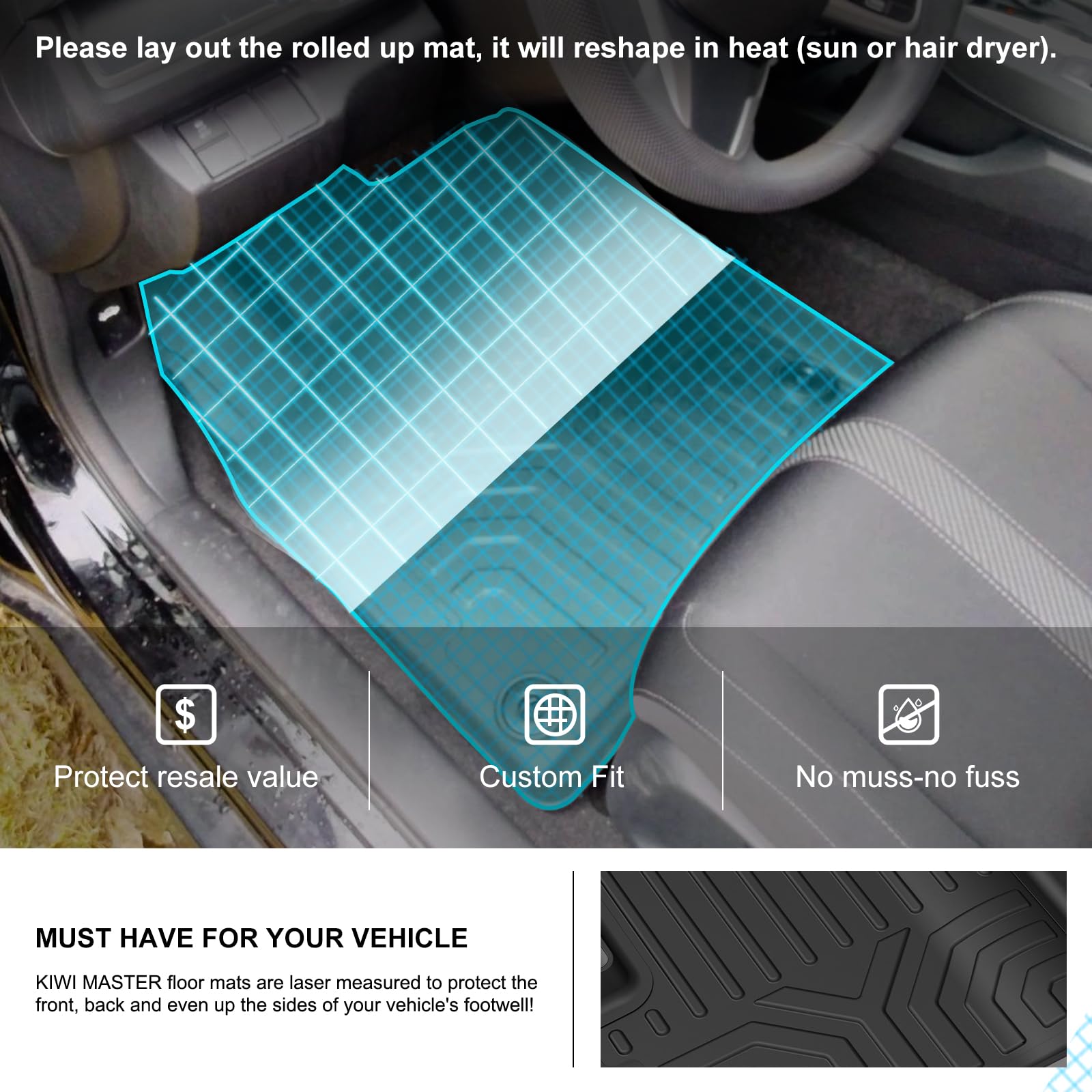 Kiwi Master Floor Mats For 2016-2021 Honda Civic All Weather Mat Custom Fit Liners Front Rear 2 Row Seat Tpe Slush Liner Black F