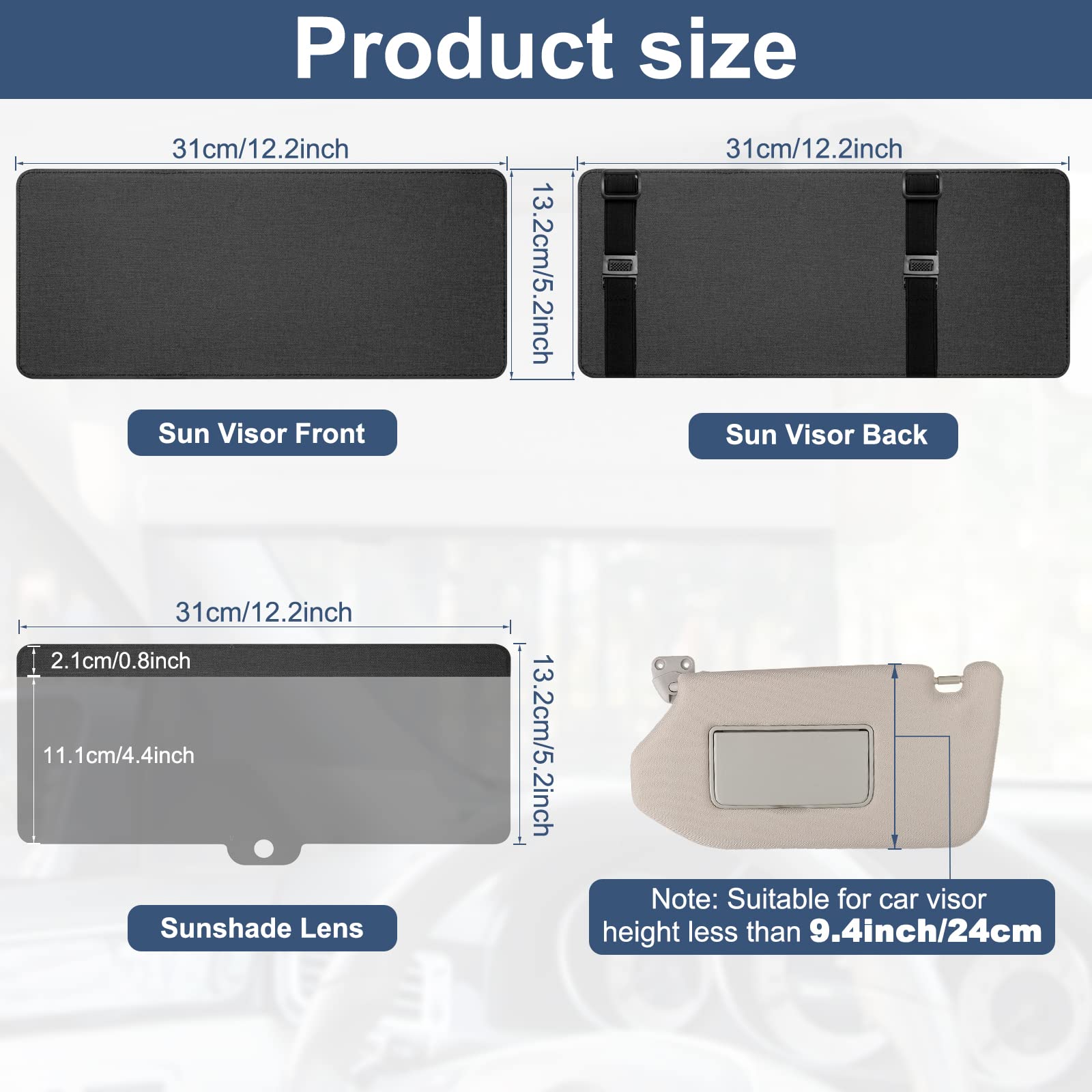 NAZZO Sun Visor Extender - Adjustable Magnetic Mount, PC Lens, Black, Universal for Car/SUV, Protects from Glare & UV Rays