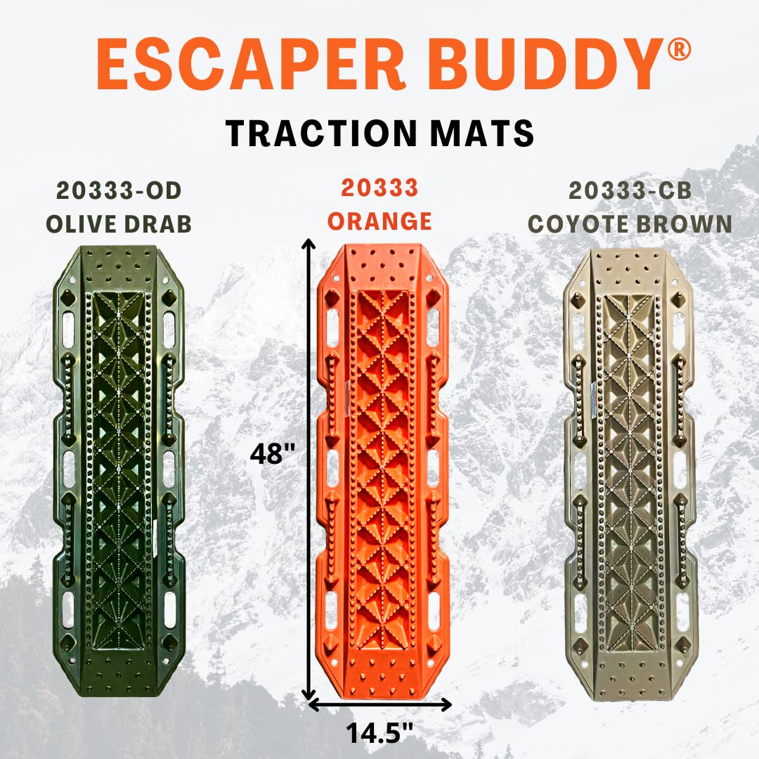 Maxsa 20333-Od Heavy-Duty Escaper Buddy Traction Mats For Off-Road Mud, Sand, & Snow Vehicle Extraction, Bendable, Unbreakable, Olive Drab, 2 Pack