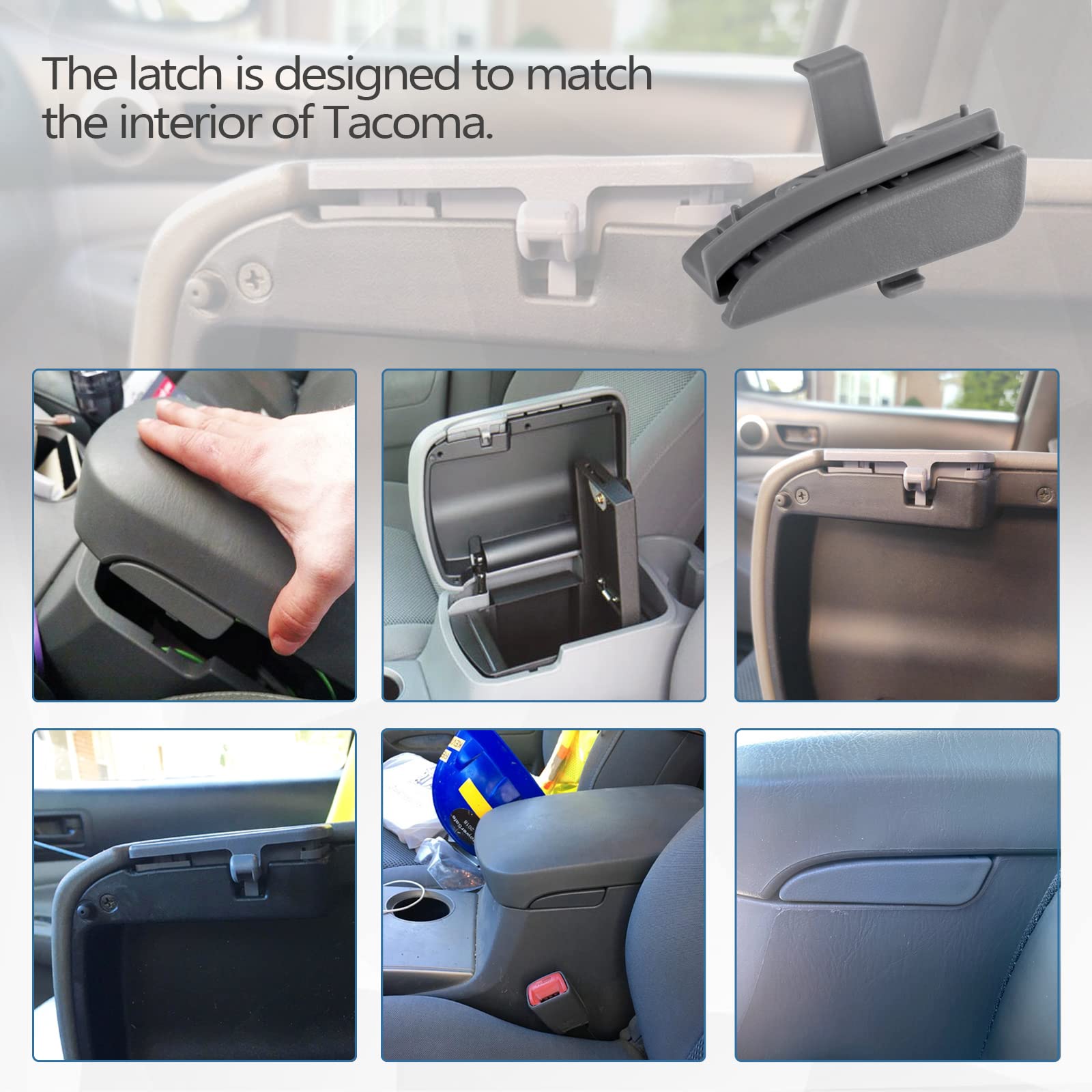UNIGT Front Center Console Lid Latch Replacement for 2005-2012 Toyota Tacoma - Gray - Model 58910AD030B0 - Durable Plastic