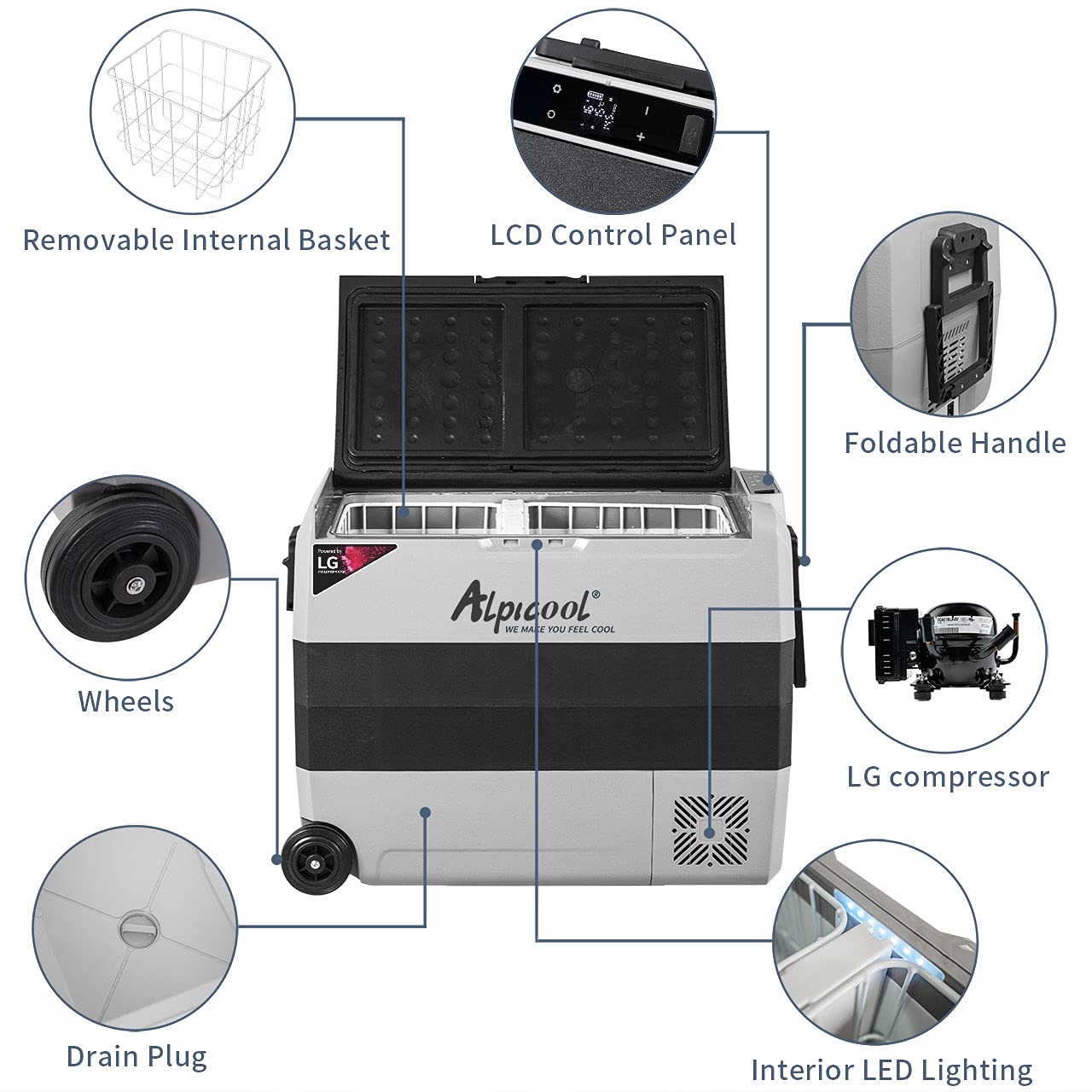 Alpicool LGT60 63QT Dual Temp 12V Refrigerator Freezer for Truck RV Boat Camping