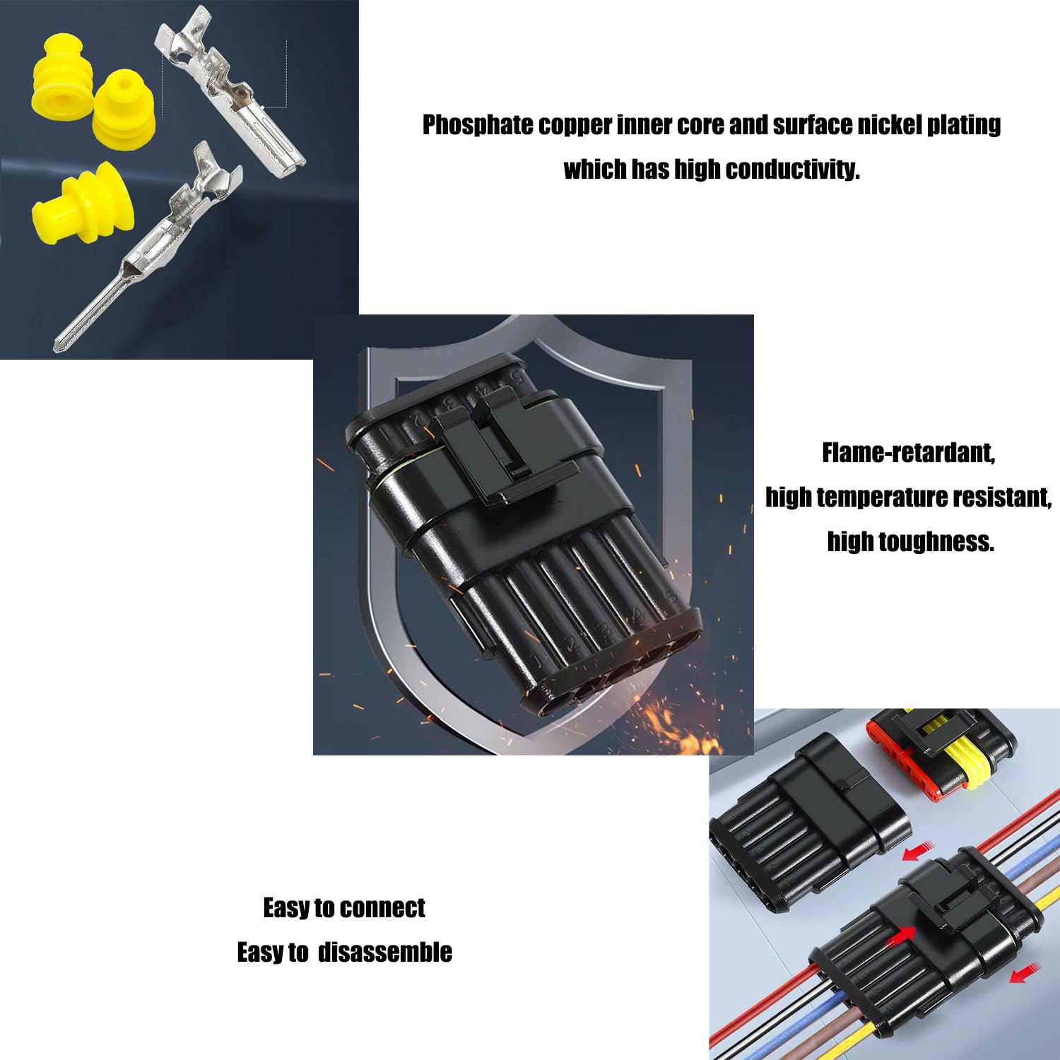 Yetor 5Pin Connector,16Awg Way Car Waterproof Electrical Connector, Auto Electrical Wire Connectors Marine For Car, Truck, Boat,