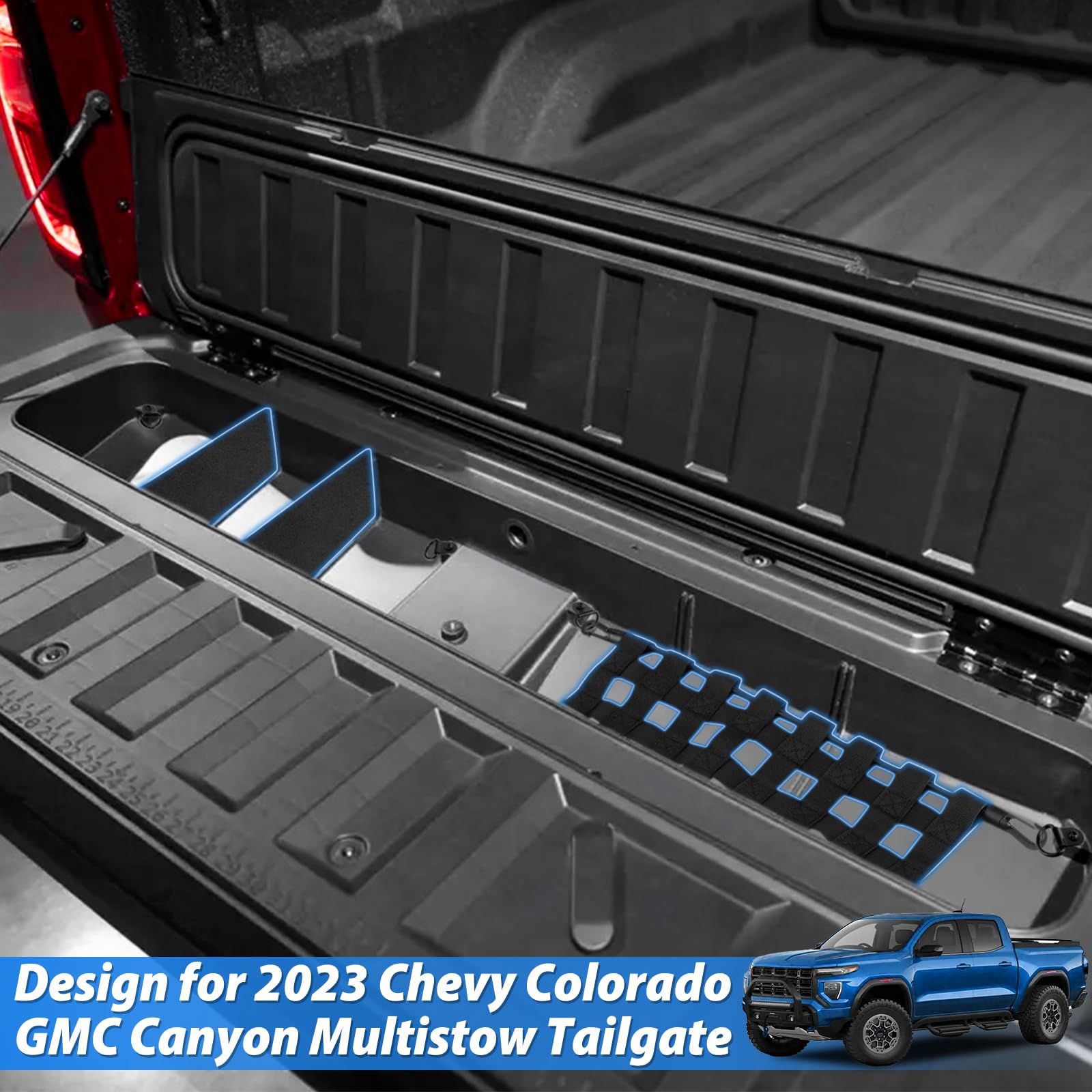 TECHPICCO Tailgate Organizer Set for Chevy Colorado/GMC Canyon 2023+ | Durable Stainless Steel & ABS-Plastic, Model WMSNTZ-Colorado Canyon-BK