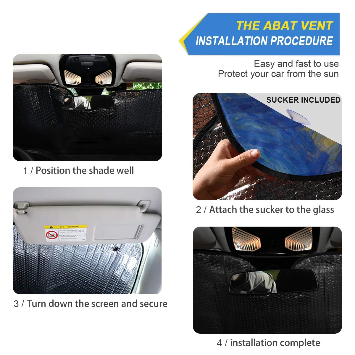 Car Windshield Sunshade Vincent Van Gogh Pattern, Blocks Sun Visor Protector Foldable Sun Shield Keep Your Vehicle Cool, Fits Wi