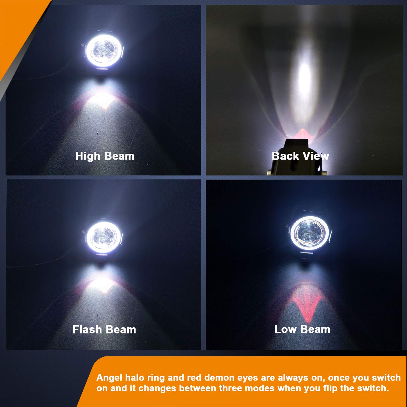 Motorcycle Led Fog Lights U7 Spotlight Daytime Running Lights With White Angel Eyes Halo Ring And Switch 2-Sets